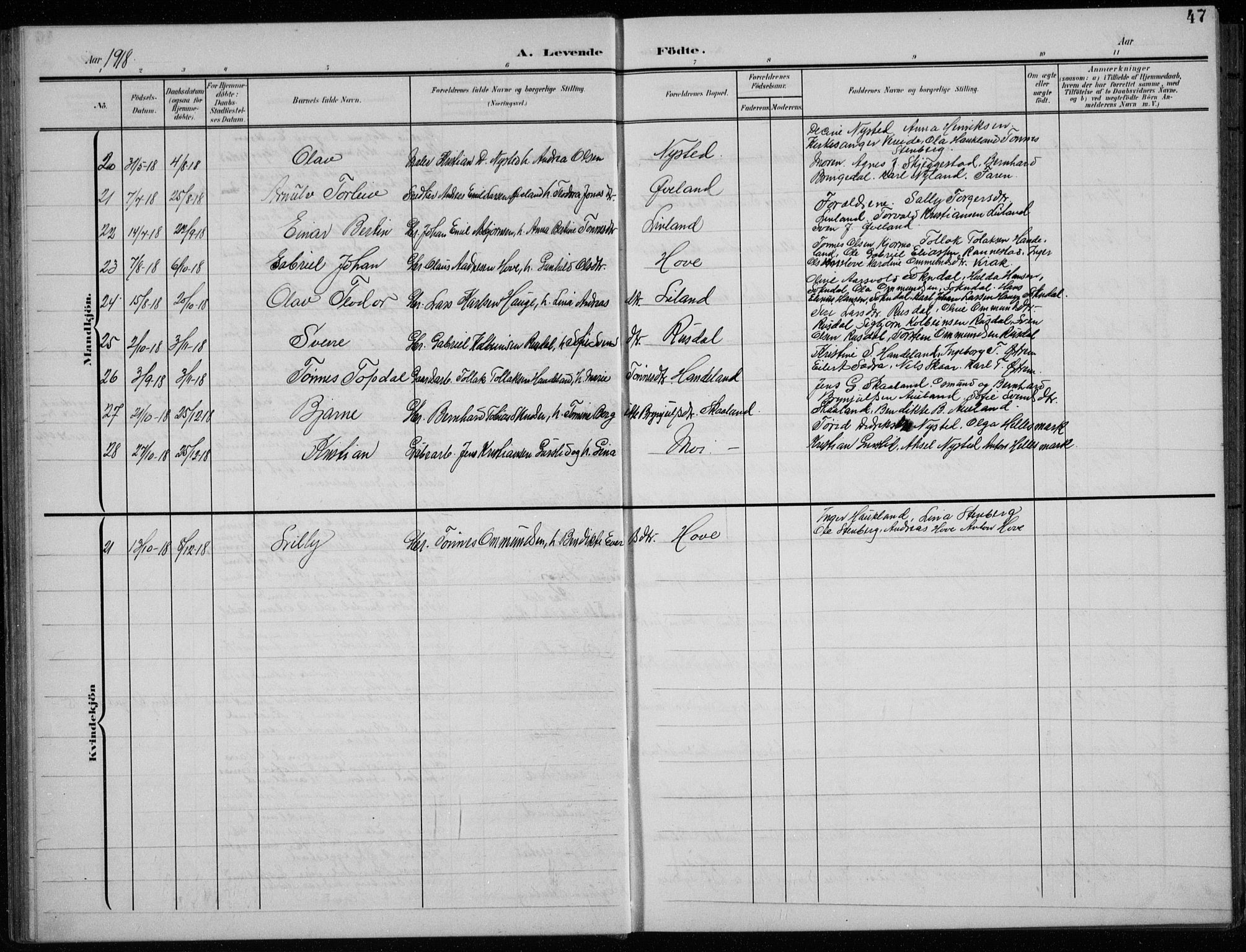 Lund sokneprestkontor, AV/SAST-A-101809/S07/L0008: Parish register (copy) no. B 8, 1902-1936, p. 47