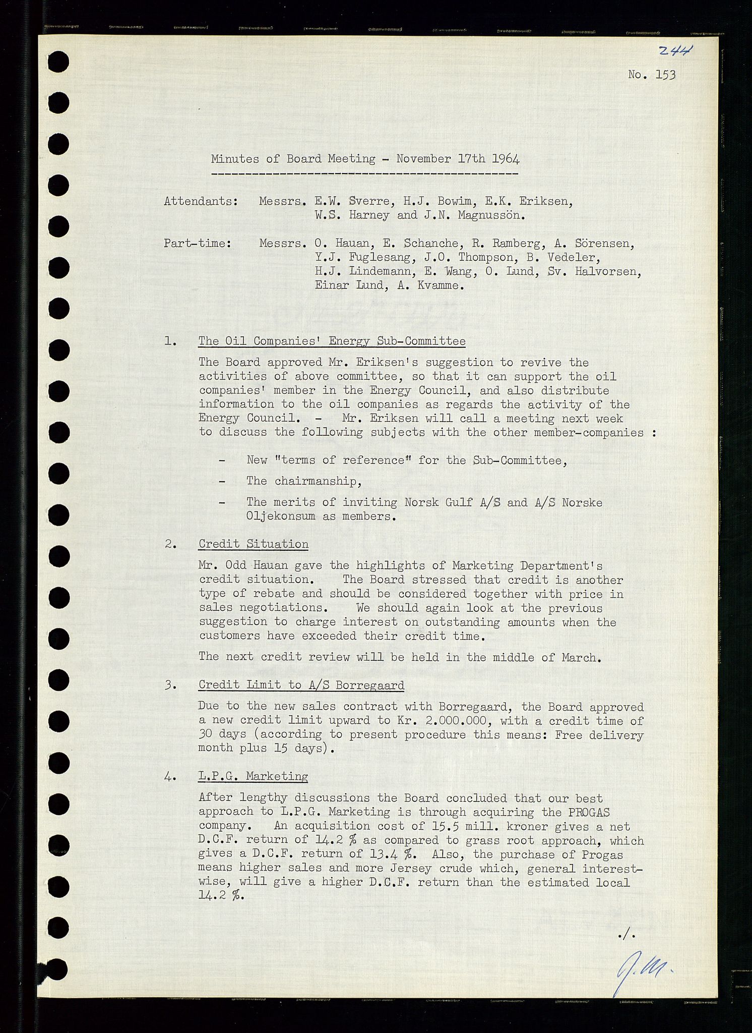 Pa 0982 - Esso Norge A/S, AV/SAST-A-100448/A/Aa/L0001/0004: Den administrerende direksjon Board minutes (styrereferater) / Den administrerende direksjon Board minutes (styrereferater), 1963-1964, p. 18