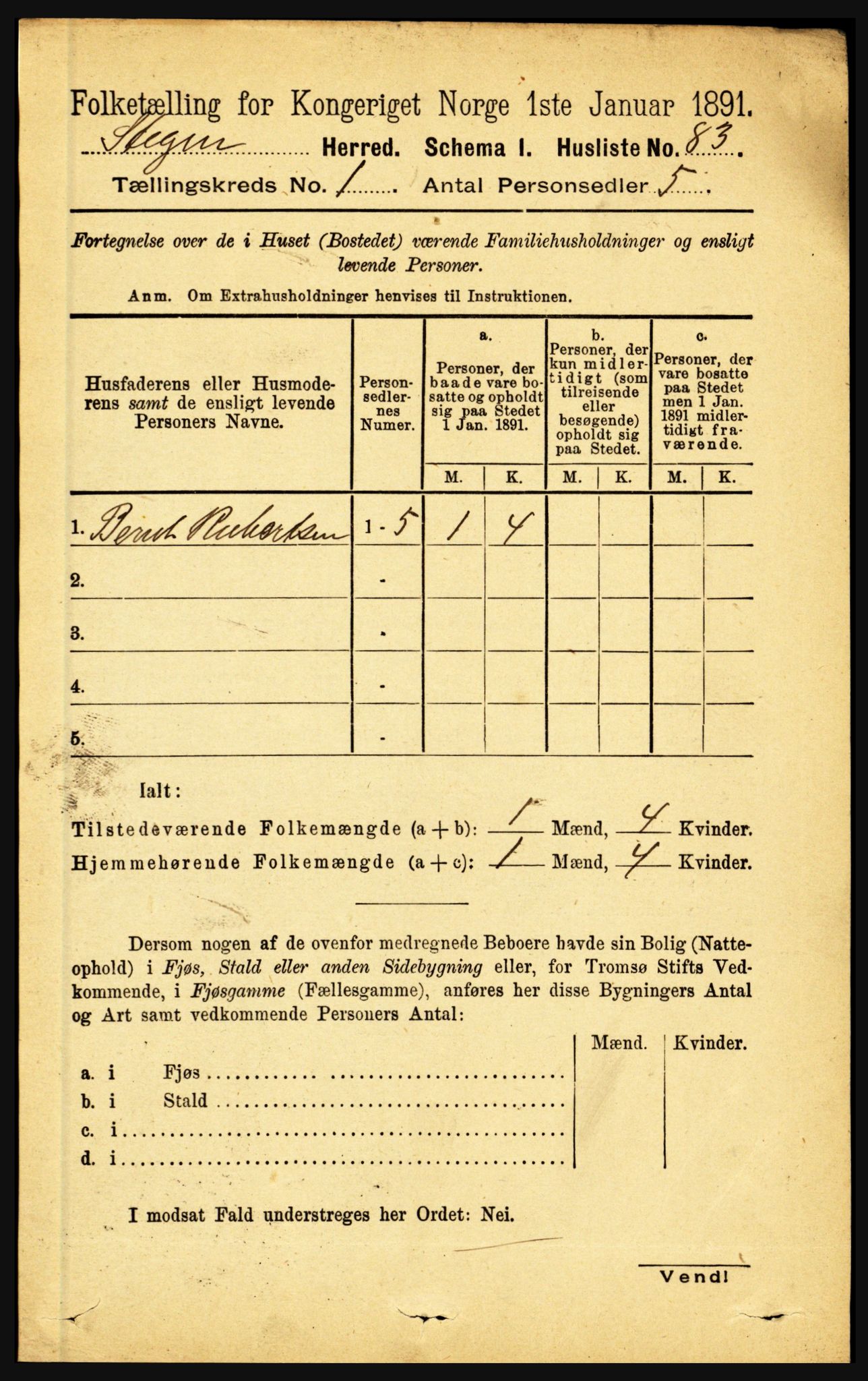 RA, 1891 census for 1848 Steigen, 1891, p. 110