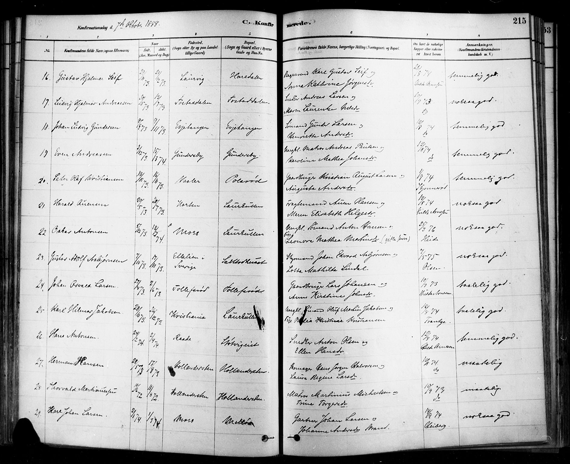 Rygge prestekontor Kirkebøker, AV/SAO-A-10084b/F/Fa/L0007: Parish register (official) no. 7, 1878-1904, p. 215