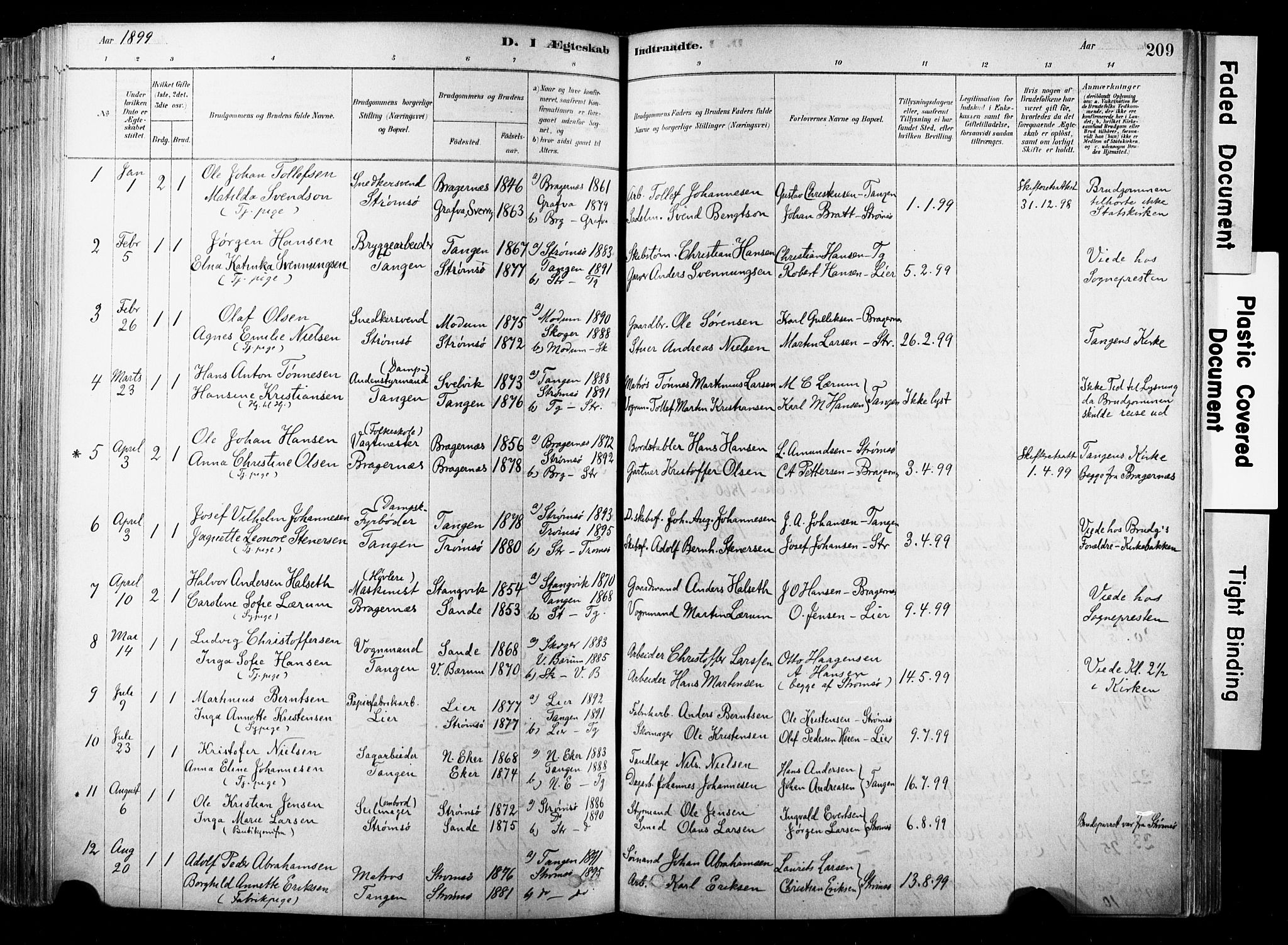 Strømsø kirkebøker, SAKO/A-246/F/Fb/L0006: Parish register (official) no. II 6, 1879-1910, p. 209