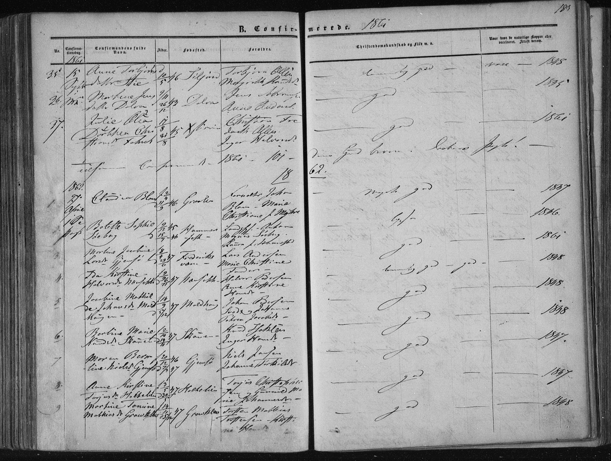 Solum kirkebøker, SAKO/A-306/F/Fa/L0007: Parish register (official) no. I 7, 1856-1864, p. 183