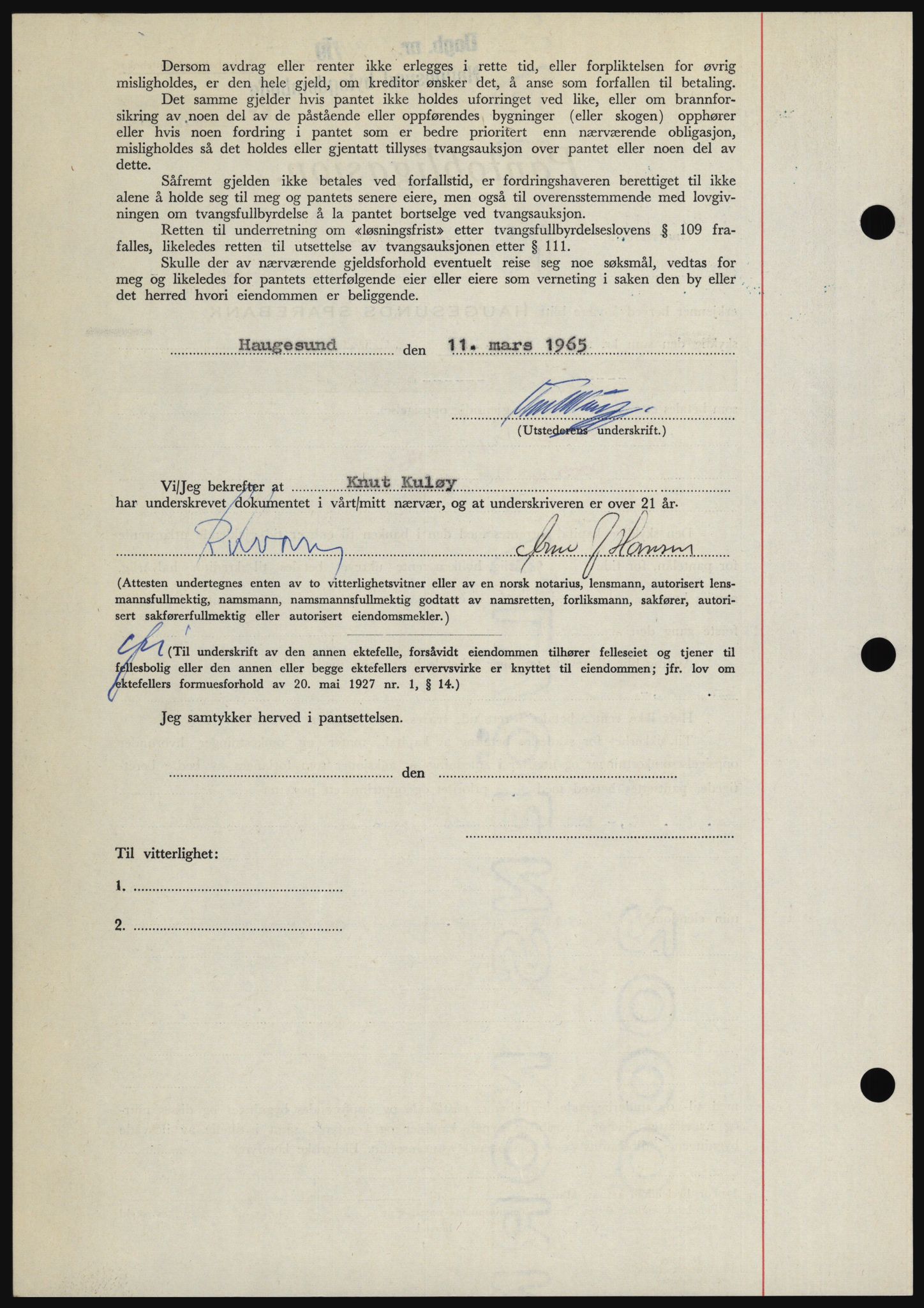 Haugesund tingrett, SAST/A-101415/01/II/IIC/L0053: Mortgage book no. B 53, 1965-1965, Diary no: : 1184/1965