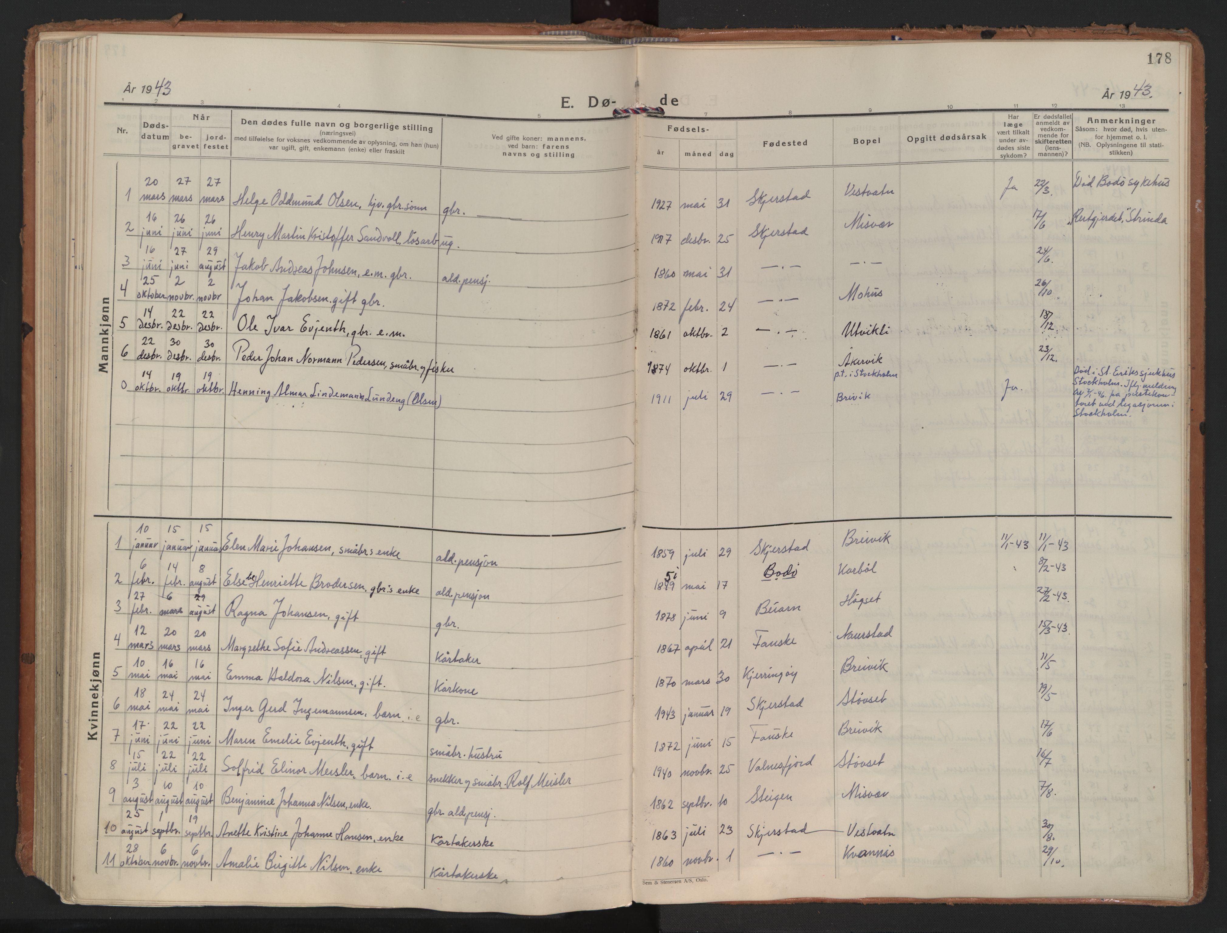 Ministerialprotokoller, klokkerbøker og fødselsregistre - Nordland, SAT/A-1459/852/L0749: Parish register (official) no. 852A19, 1933-1951, p. 178