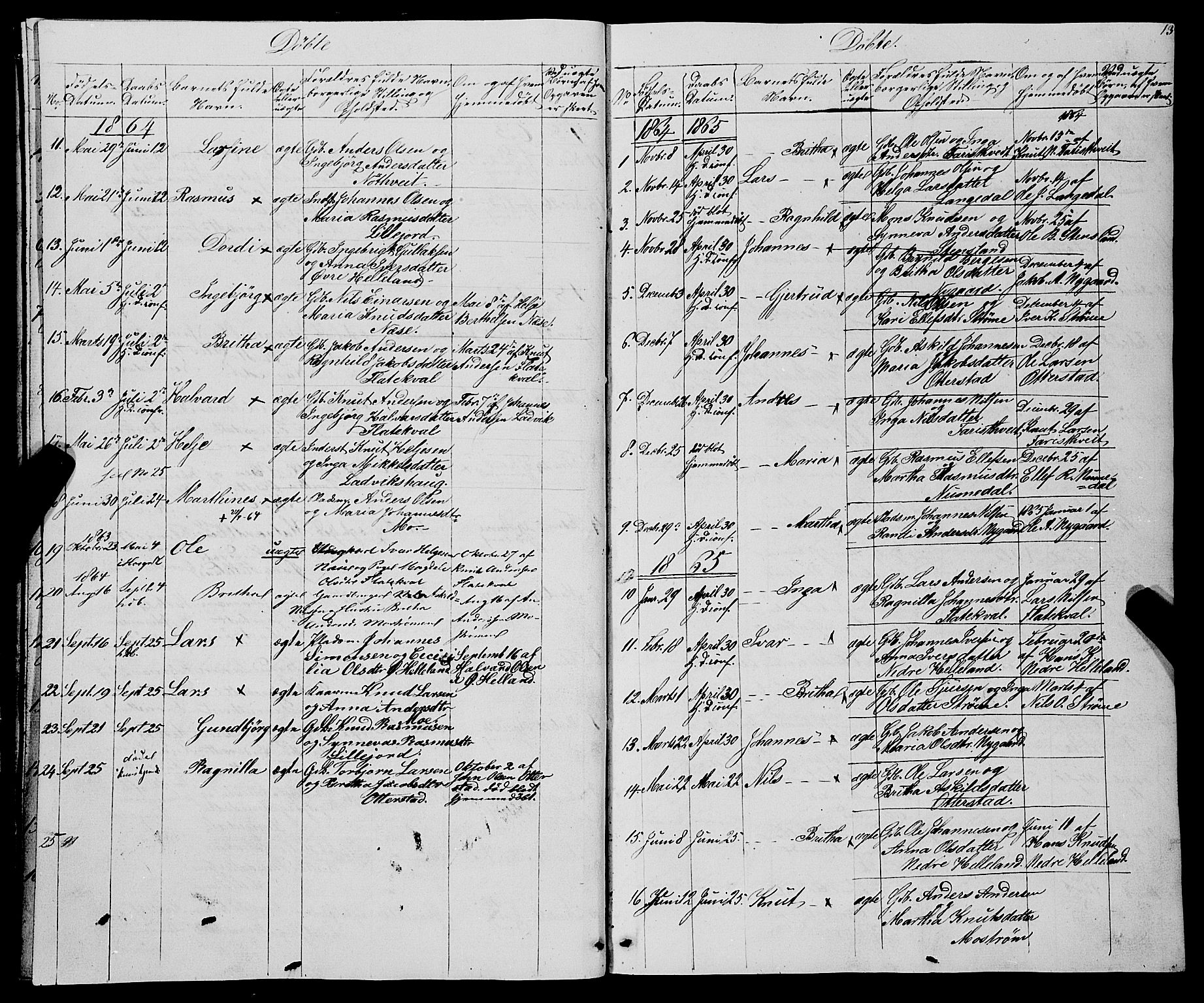 Osterfjorden Soknepresembete, SAB/A-77301: Parish register (copy) no. B 1, 1851-1890, p. 13