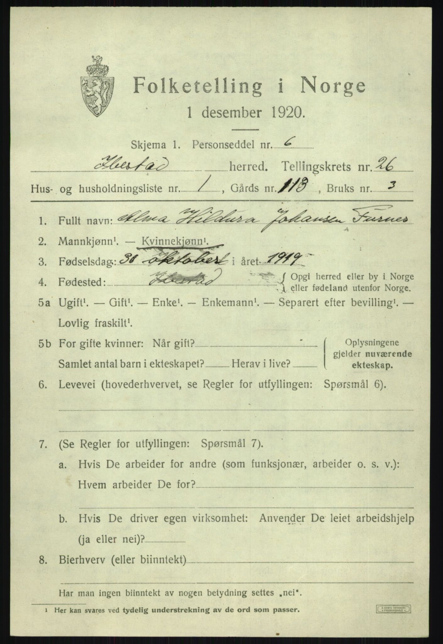 SATØ, 1920 census for Ibestad, 1920, p. 13657