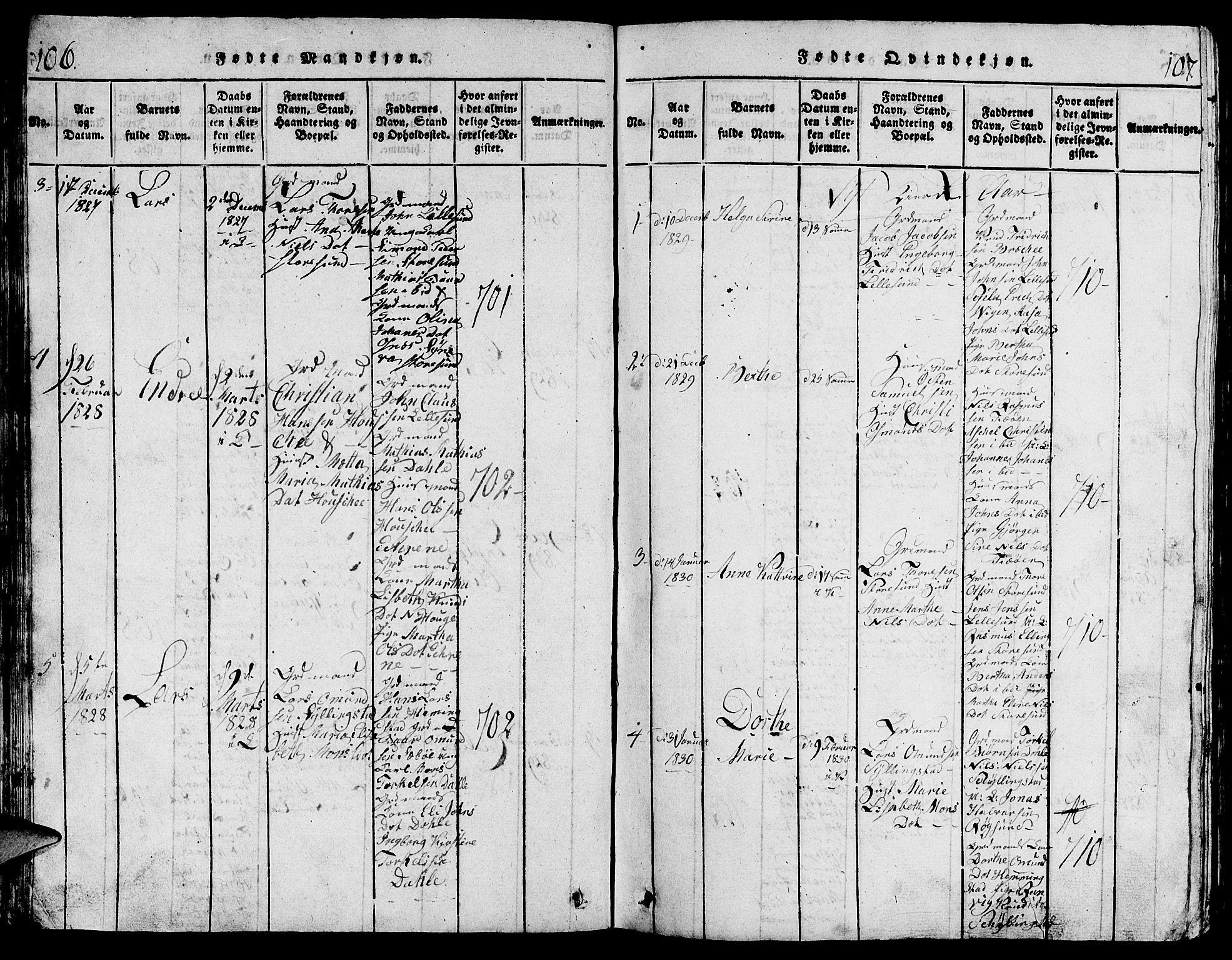 Torvastad sokneprestkontor, AV/SAST-A -101857/H/Ha/Hab/L0001: Parish register (copy) no. B 1 /1, 1817-1835, p. 106-107