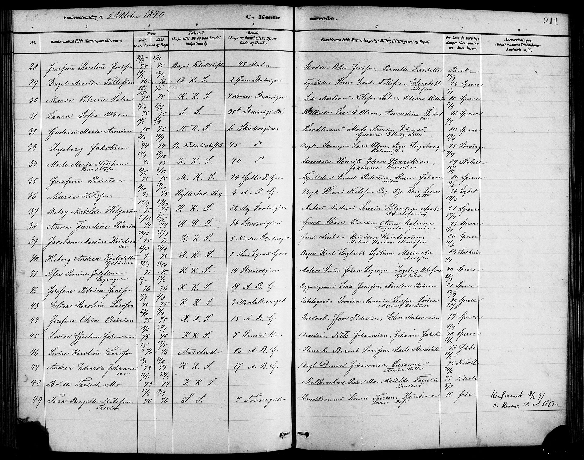 Sandviken Sokneprestembete, SAB/A-77601/H/Hb/L0001: Parish register (copy) no. A 2, 1879-1892, p. 311