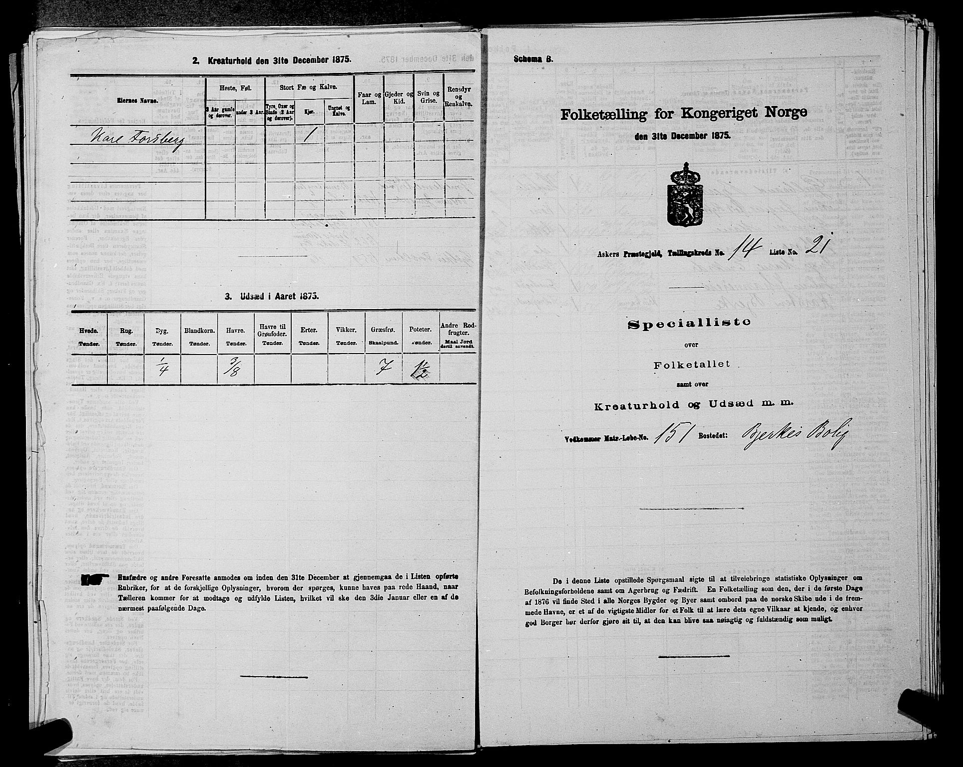 RA, 1875 census for 0220P Asker, 1875, p. 2543