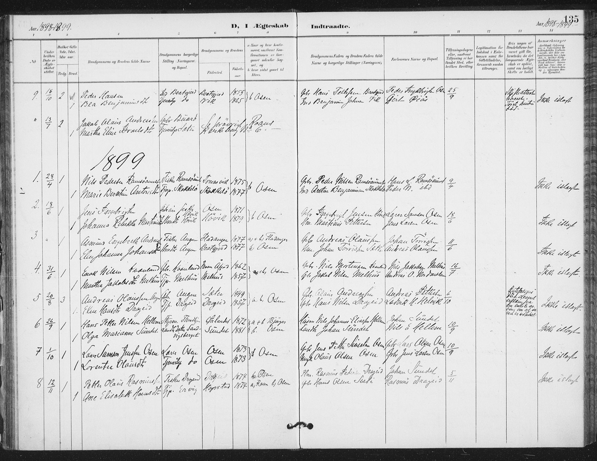Ministerialprotokoller, klokkerbøker og fødselsregistre - Sør-Trøndelag, SAT/A-1456/658/L0723: Parish register (official) no. 658A02, 1897-1912, p. 135