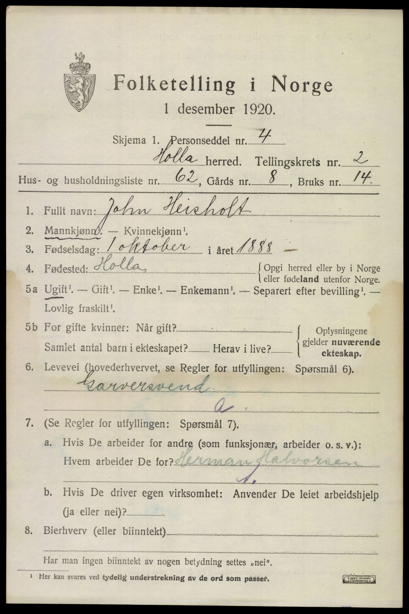 SAKO, 1920 census for Holla, 1920, p. 2403