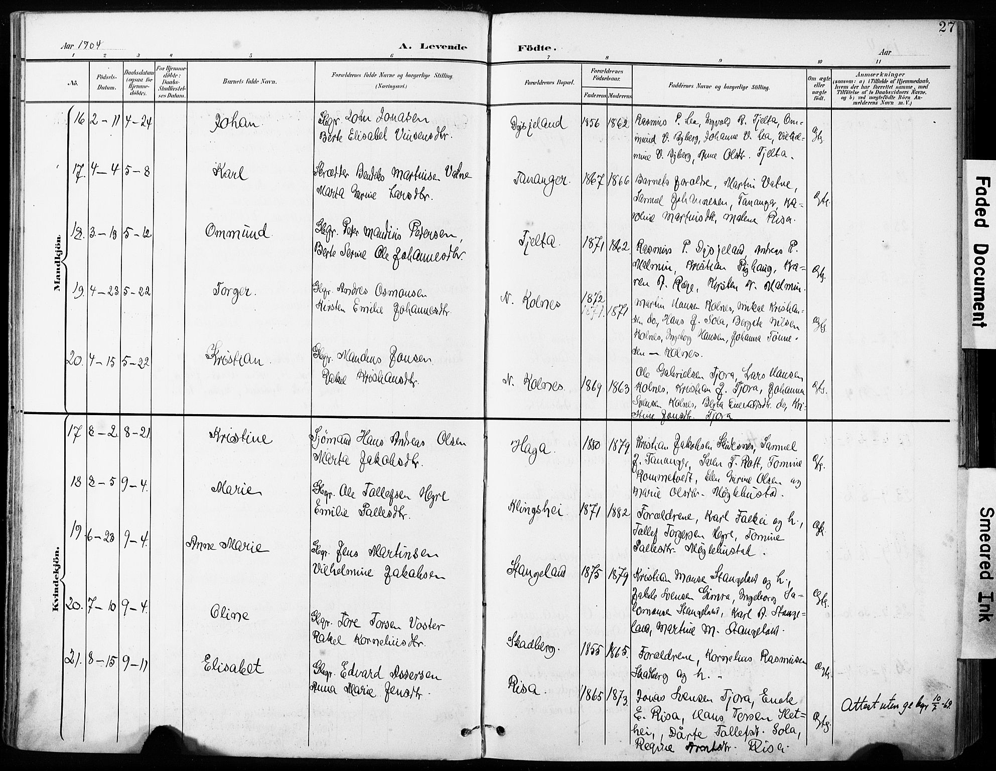 Håland sokneprestkontor, AV/SAST-A-101802/001/30BA/L0013: Parish register (official) no. A 12, 1901-1913, p. 27