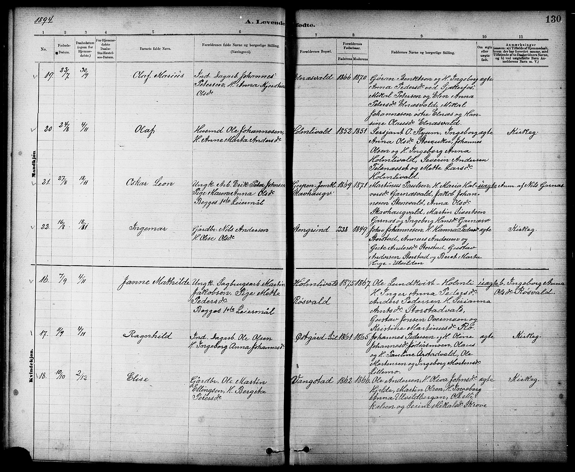 Ministerialprotokoller, klokkerbøker og fødselsregistre - Nord-Trøndelag, SAT/A-1458/724/L0267: Parish register (copy) no. 724C03, 1879-1898, p. 130