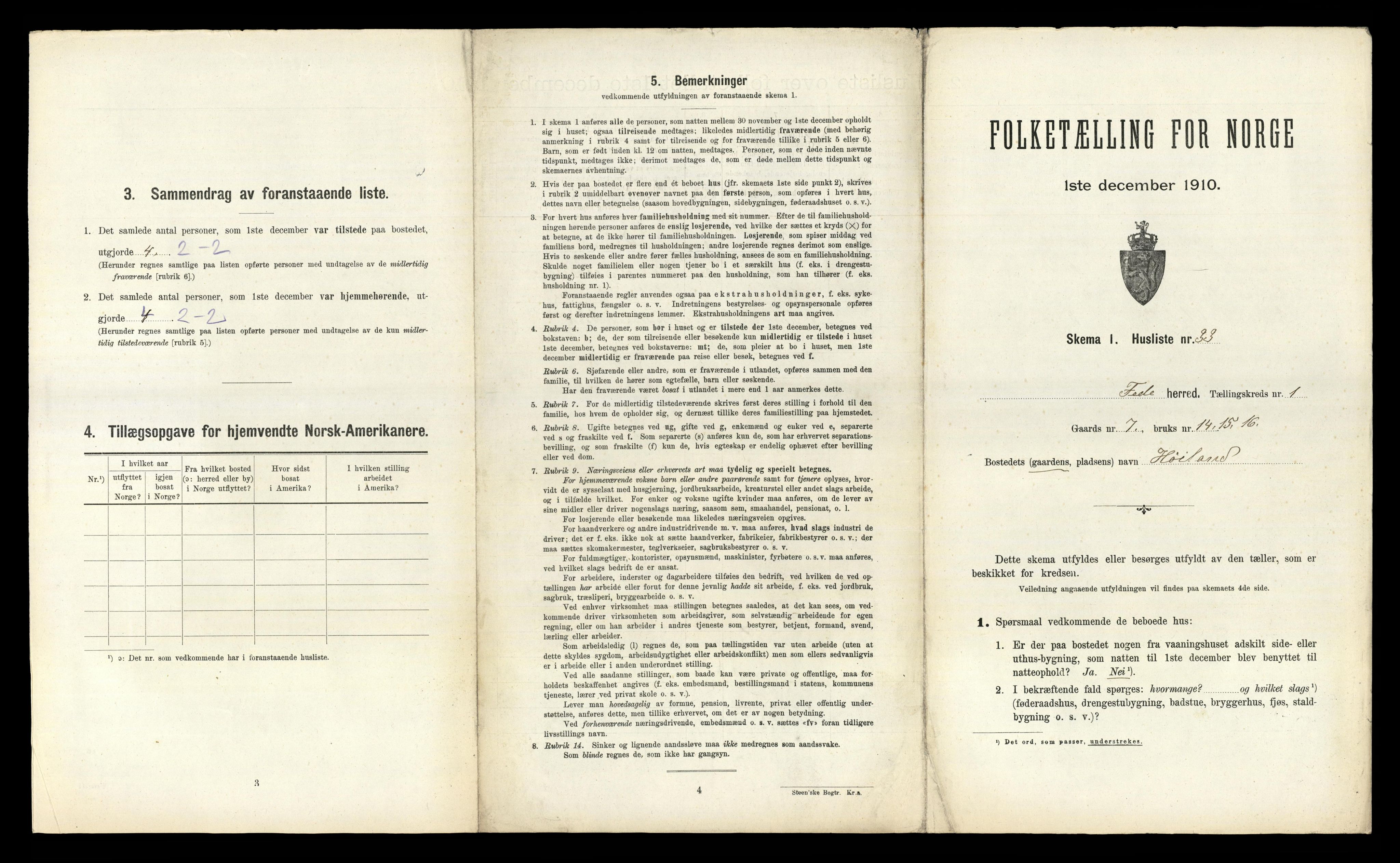 RA, 1910 census for Feda, 1910, p. 85