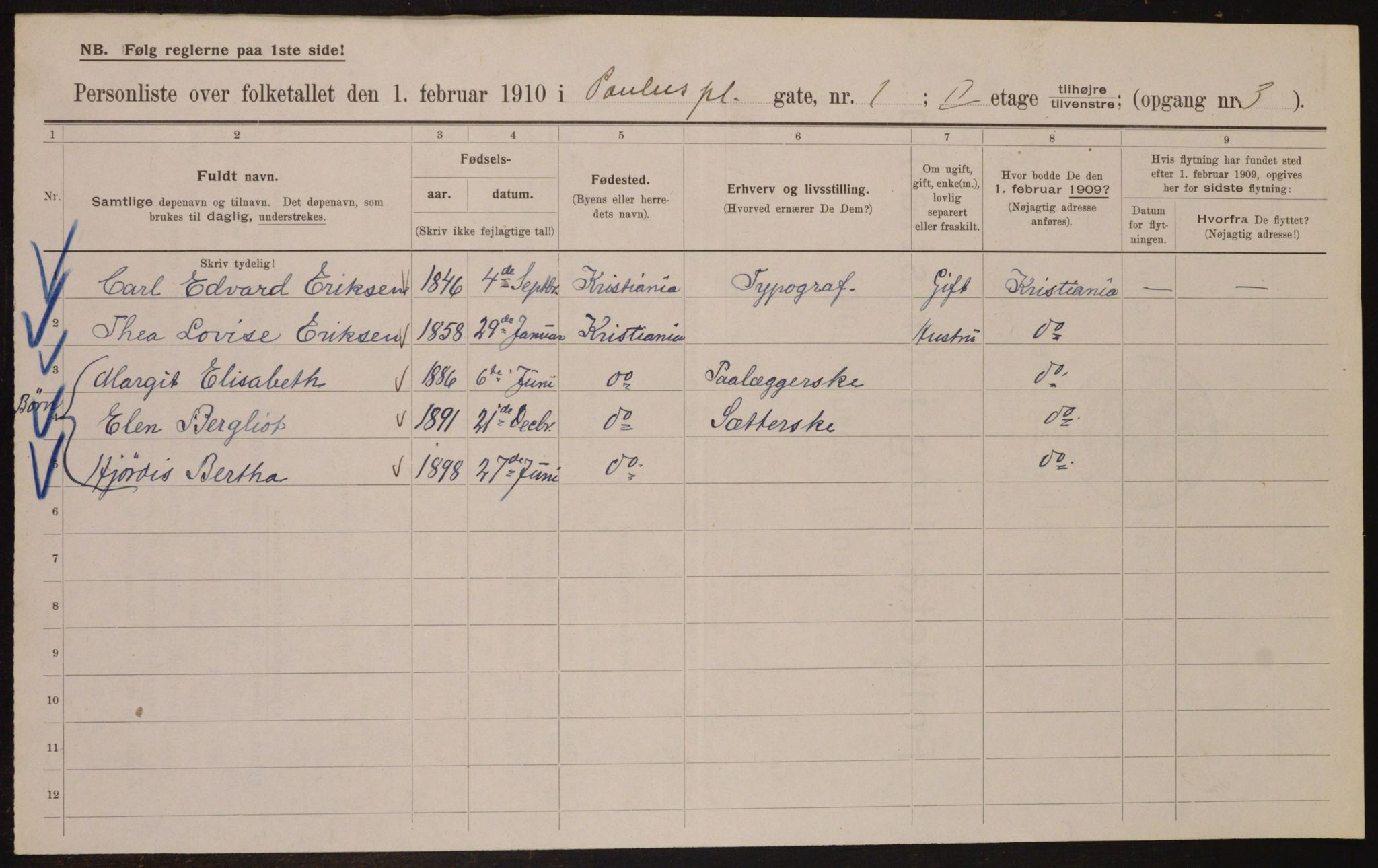 OBA, Municipal Census 1910 for Kristiania, 1910, p. 75501