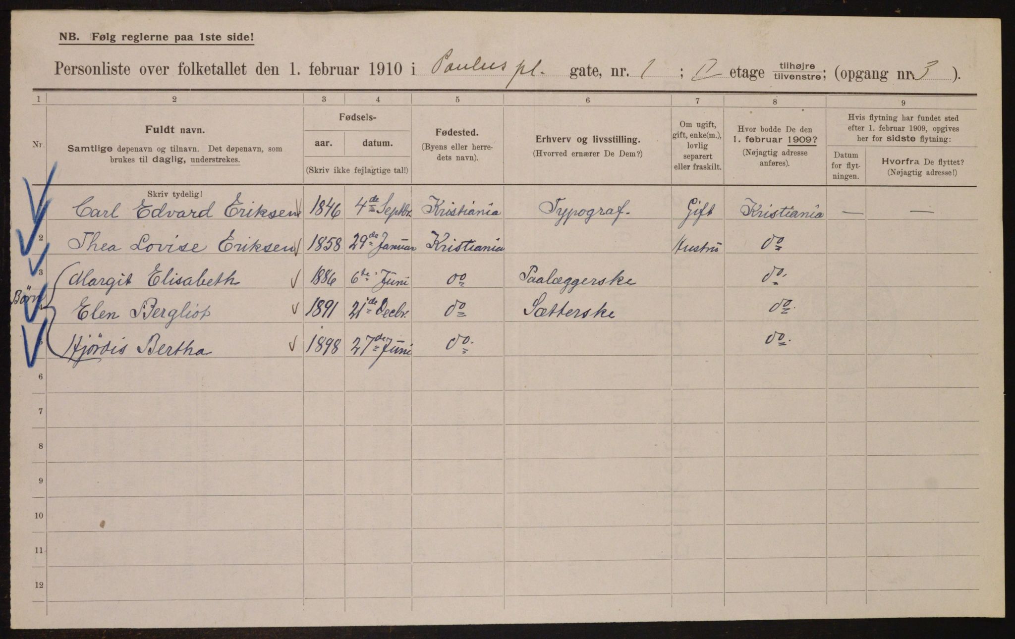 OBA, Municipal Census 1910 for Kristiania, 1910, p. 75501