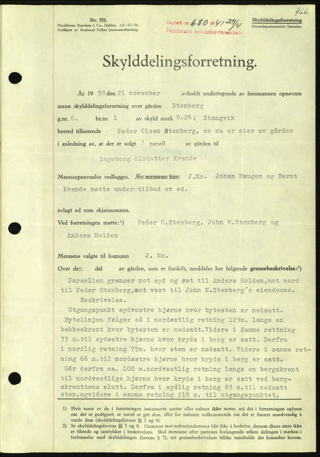 Nordmøre sorenskriveri, SAT/A-4132/1/2/2Ca: Mortgage book no. A89, 1940-1941, Diary no: : 680/1941