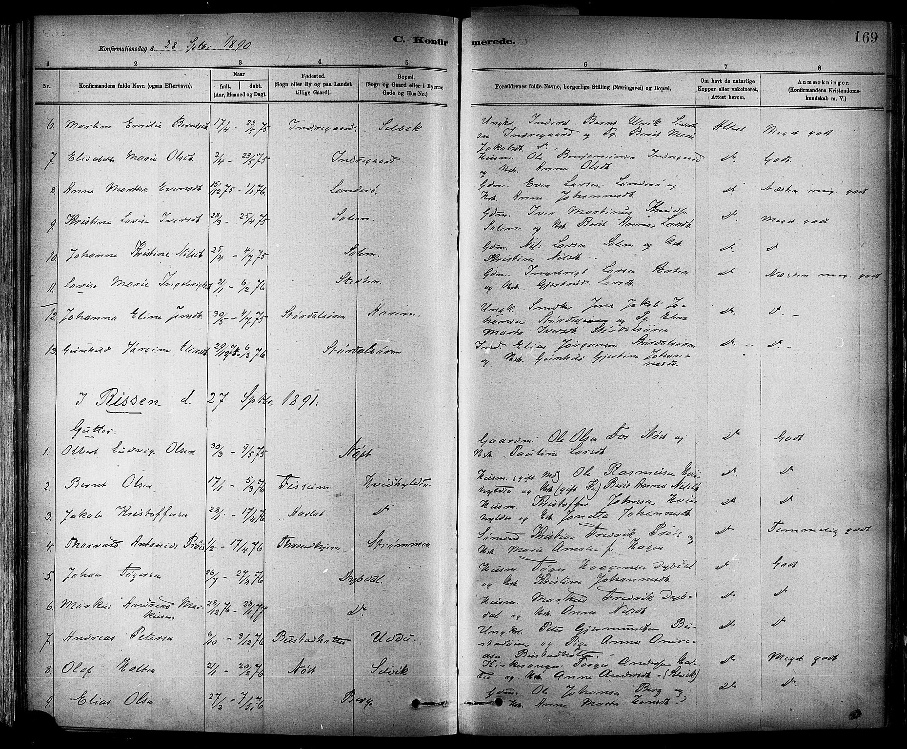 Ministerialprotokoller, klokkerbøker og fødselsregistre - Sør-Trøndelag, SAT/A-1456/647/L0634: Parish register (official) no. 647A01, 1885-1896, p. 169