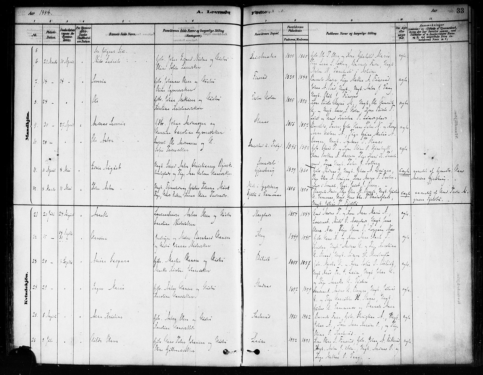 Skiptvet prestekontor Kirkebøker, SAO/A-20009/F/Fa/L0009: Parish register (official) no. 9, 1878-1900, p. 33