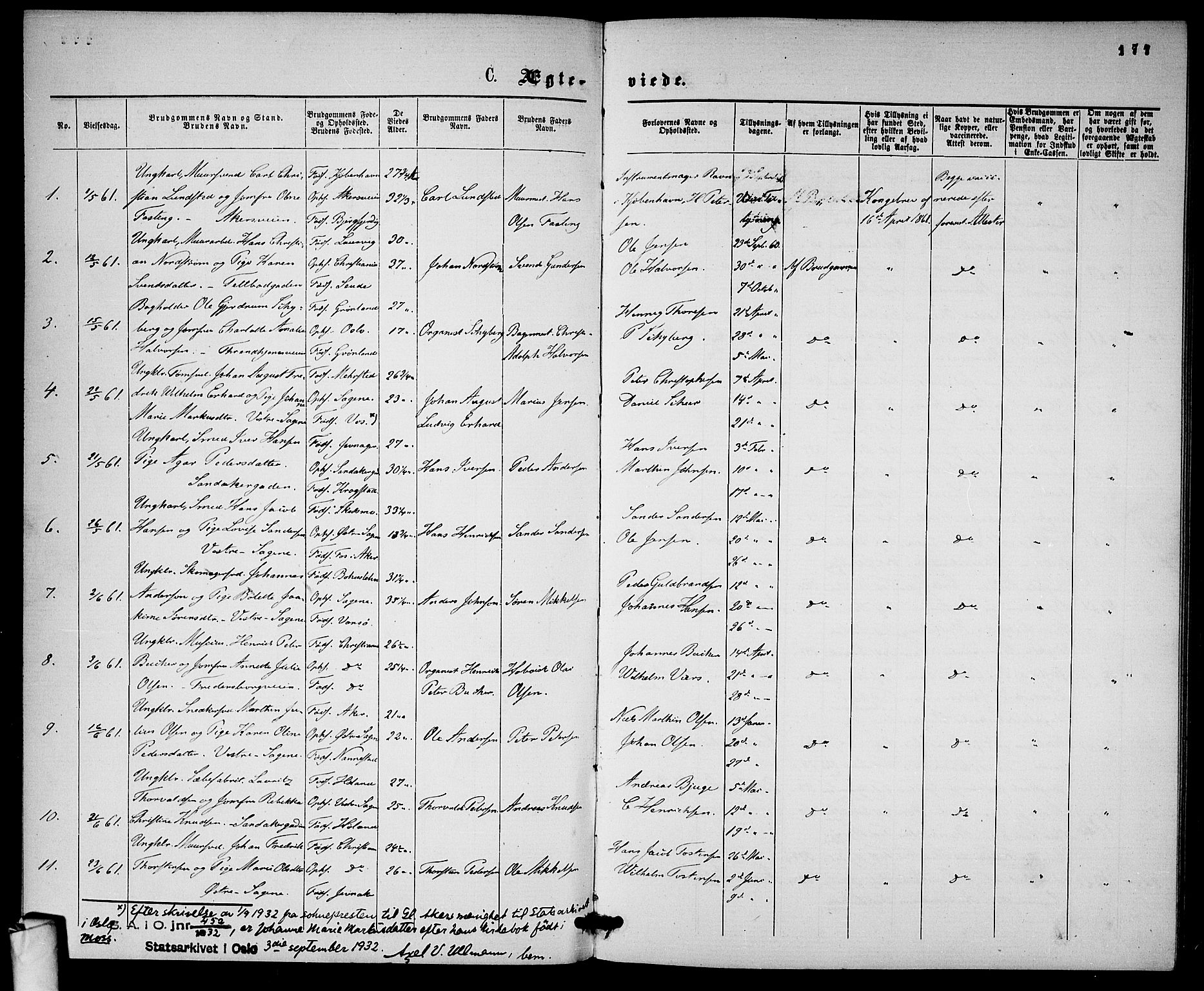 Gamle Aker prestekontor Kirkebøker, SAO/A-10617a/G/L0001: Parish register (copy) no. 1, 1861-1868, p. 177