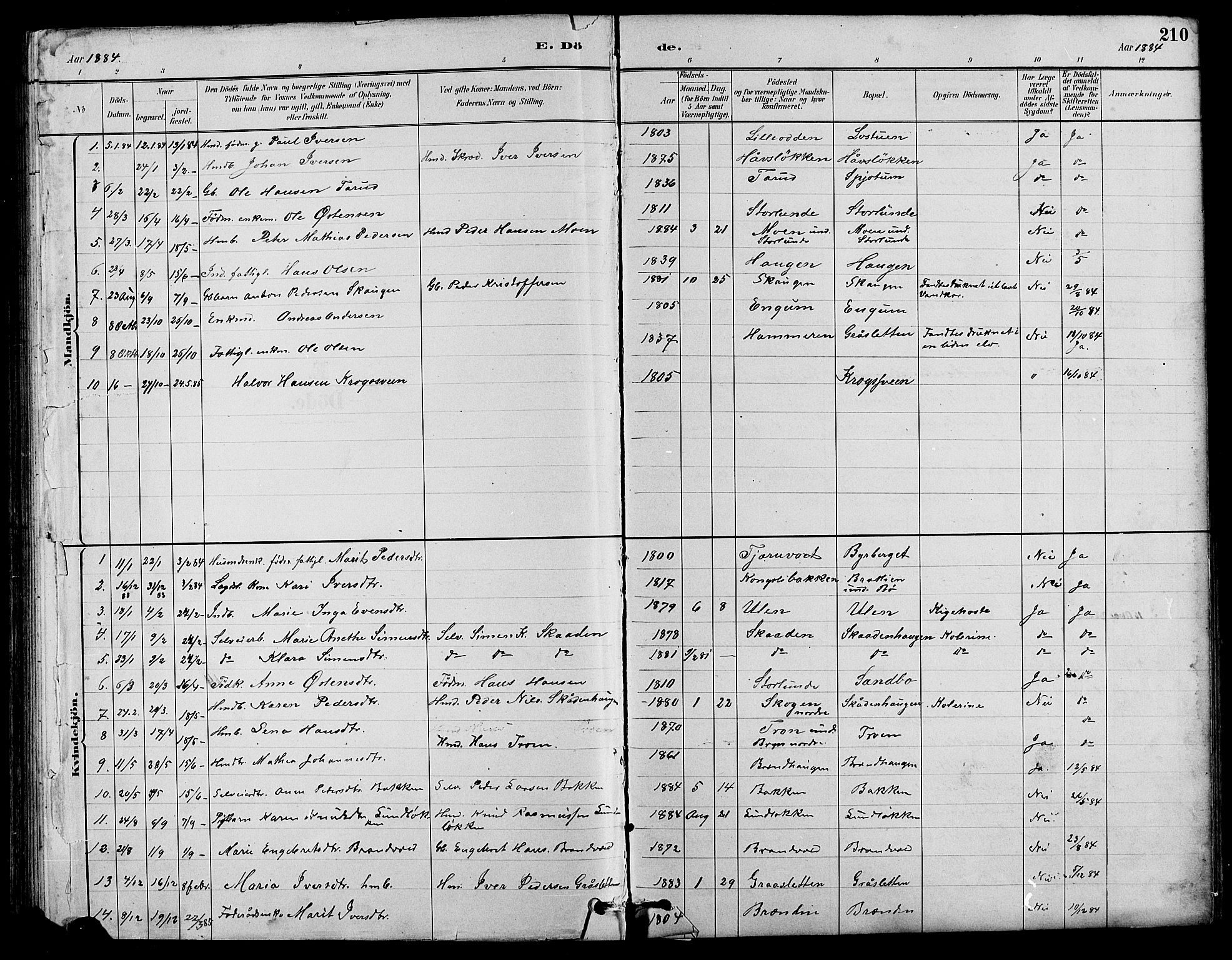 Nord-Fron prestekontor, SAH/PREST-080/H/Ha/Hab/L0004: Parish register (copy) no. 4, 1884-1914, p. 210