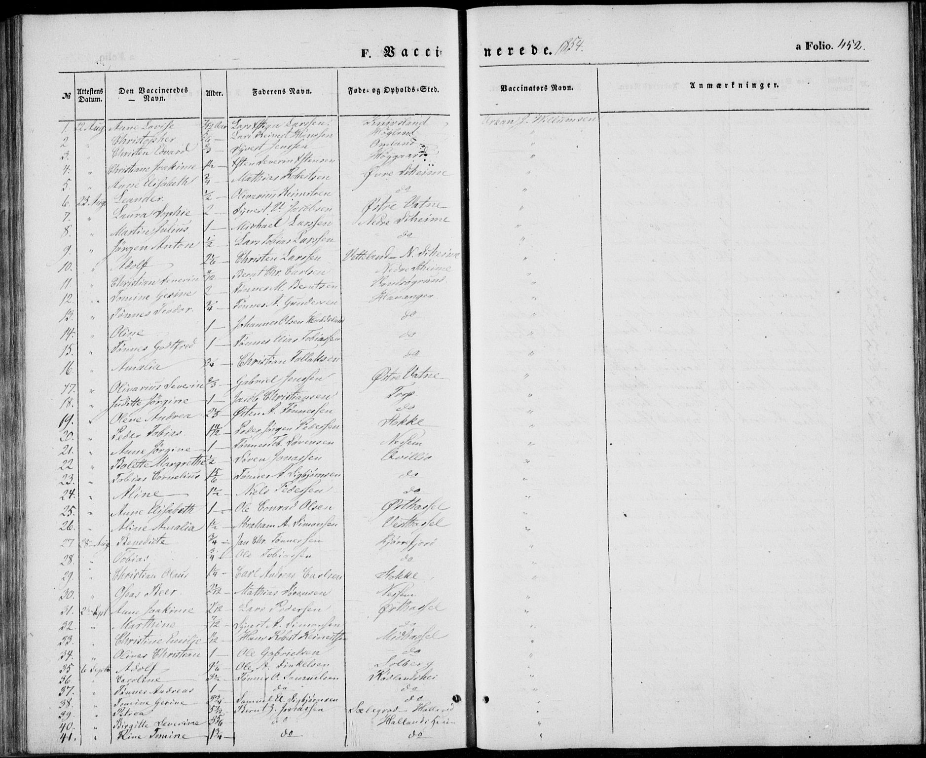 Lista sokneprestkontor, AV/SAK-1111-0027/F/Fb/L0002: Parish register (copy) no. B 2, 1847-1862, p. 452