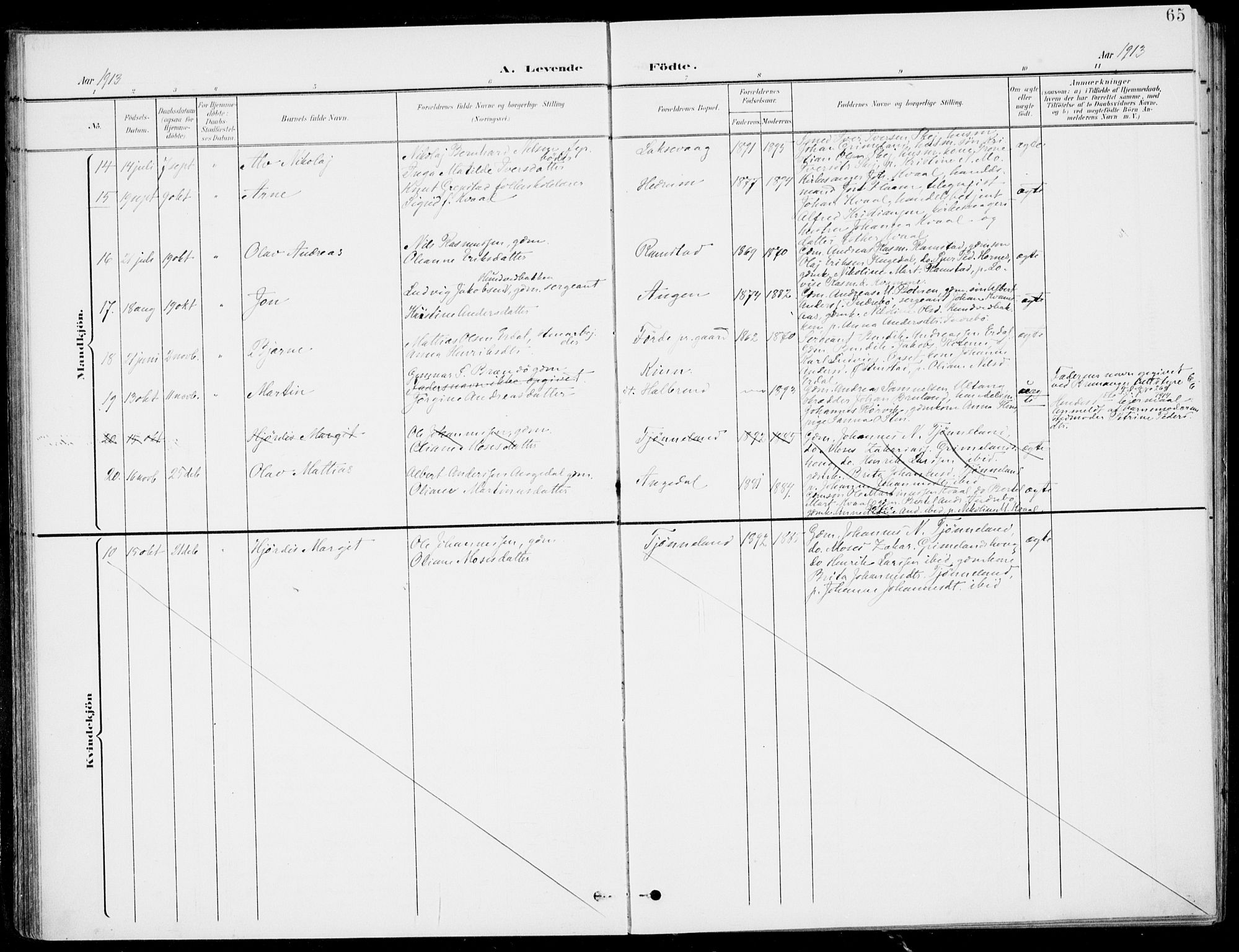 Førde sokneprestembete, SAB/A-79901/H/Haa/Haab/L0002: Parish register (official) no. B  2, 1899-1920, p. 65