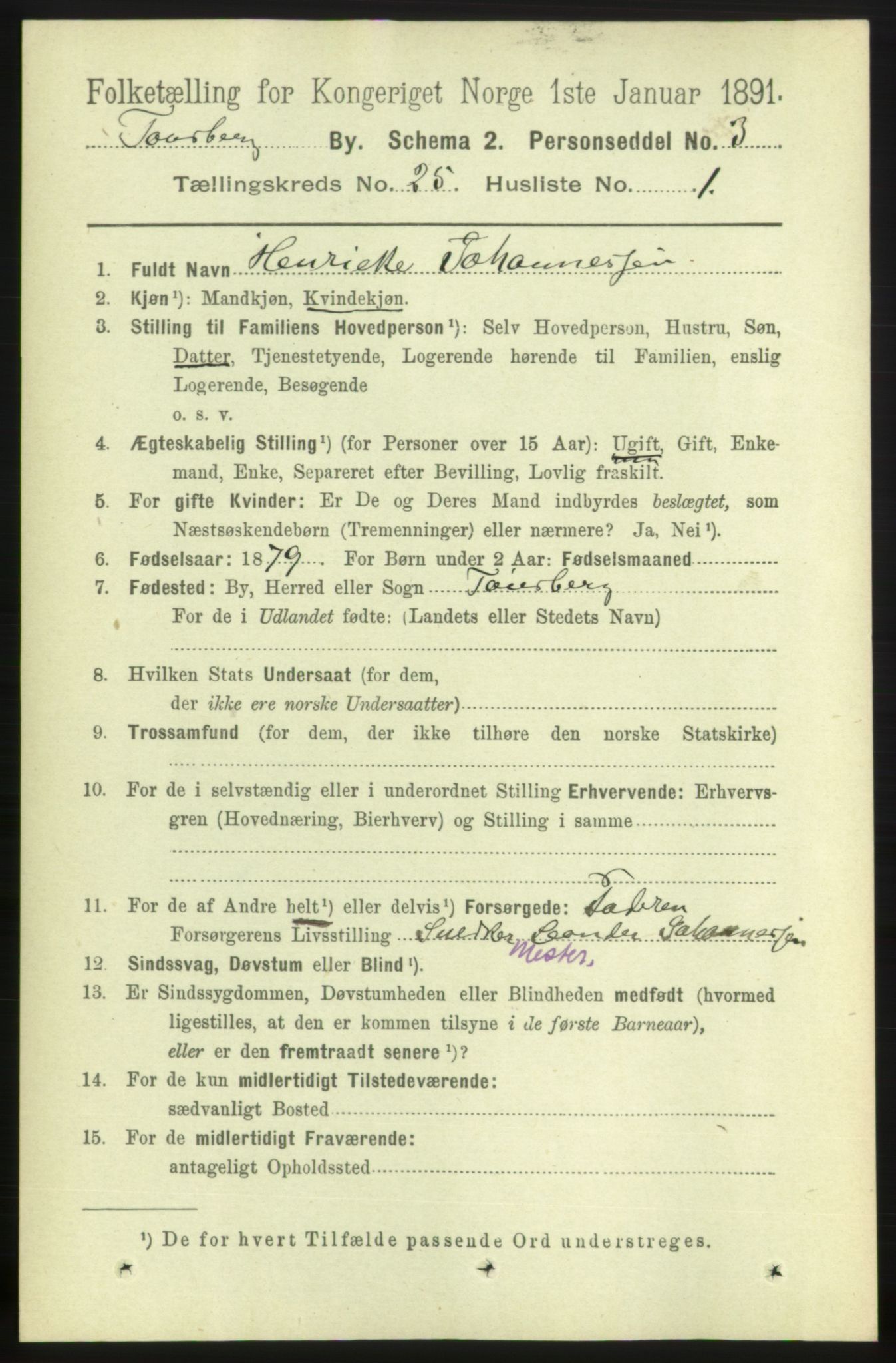 RA, 1891 census for 0705 Tønsberg, 1891, p. 6473