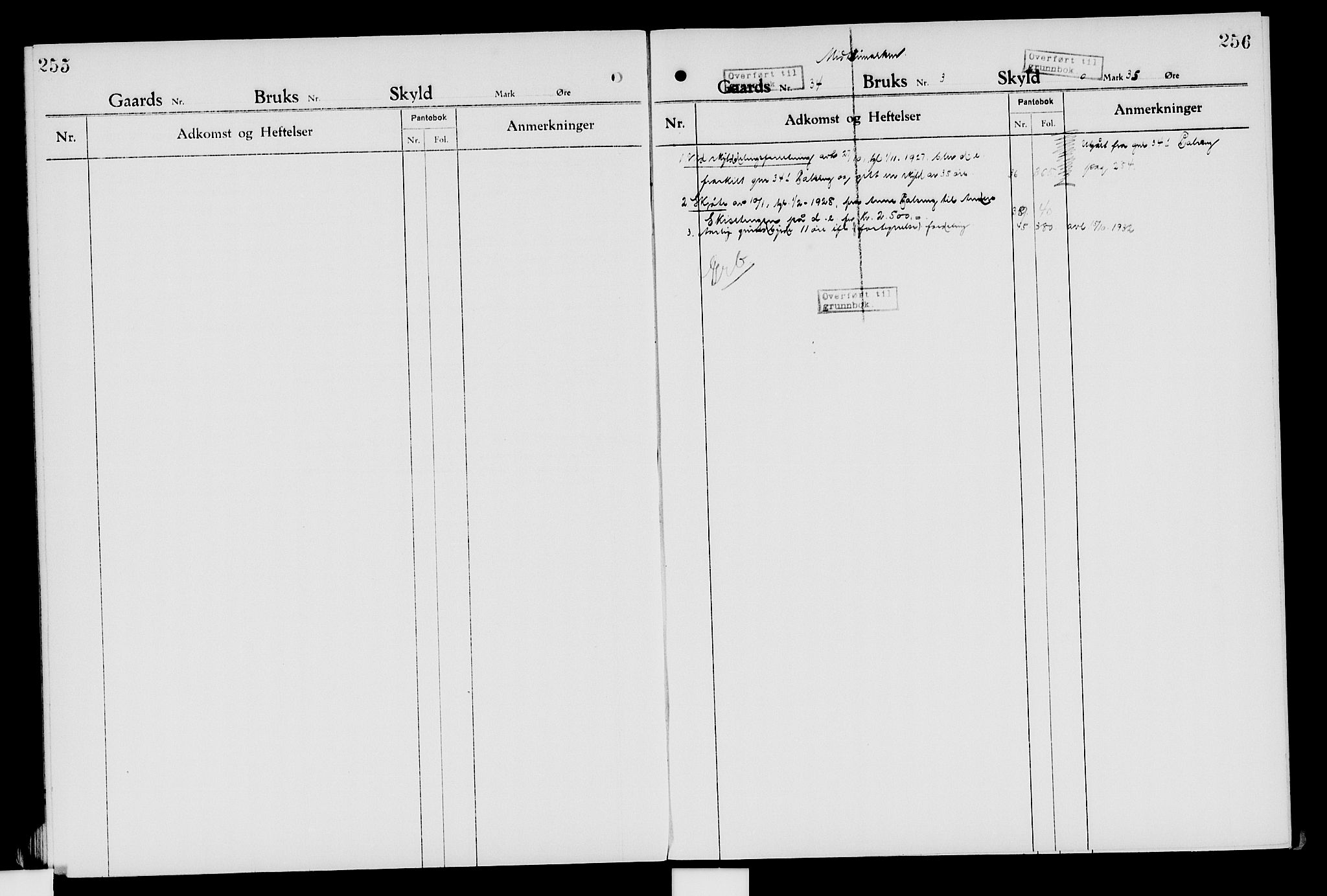 Nord-Hedmark sorenskriveri, SAH/TING-012/H/Ha/Had/Hade/L0007: Mortgage register no. 4.7, 1924-1940, p. 255-256