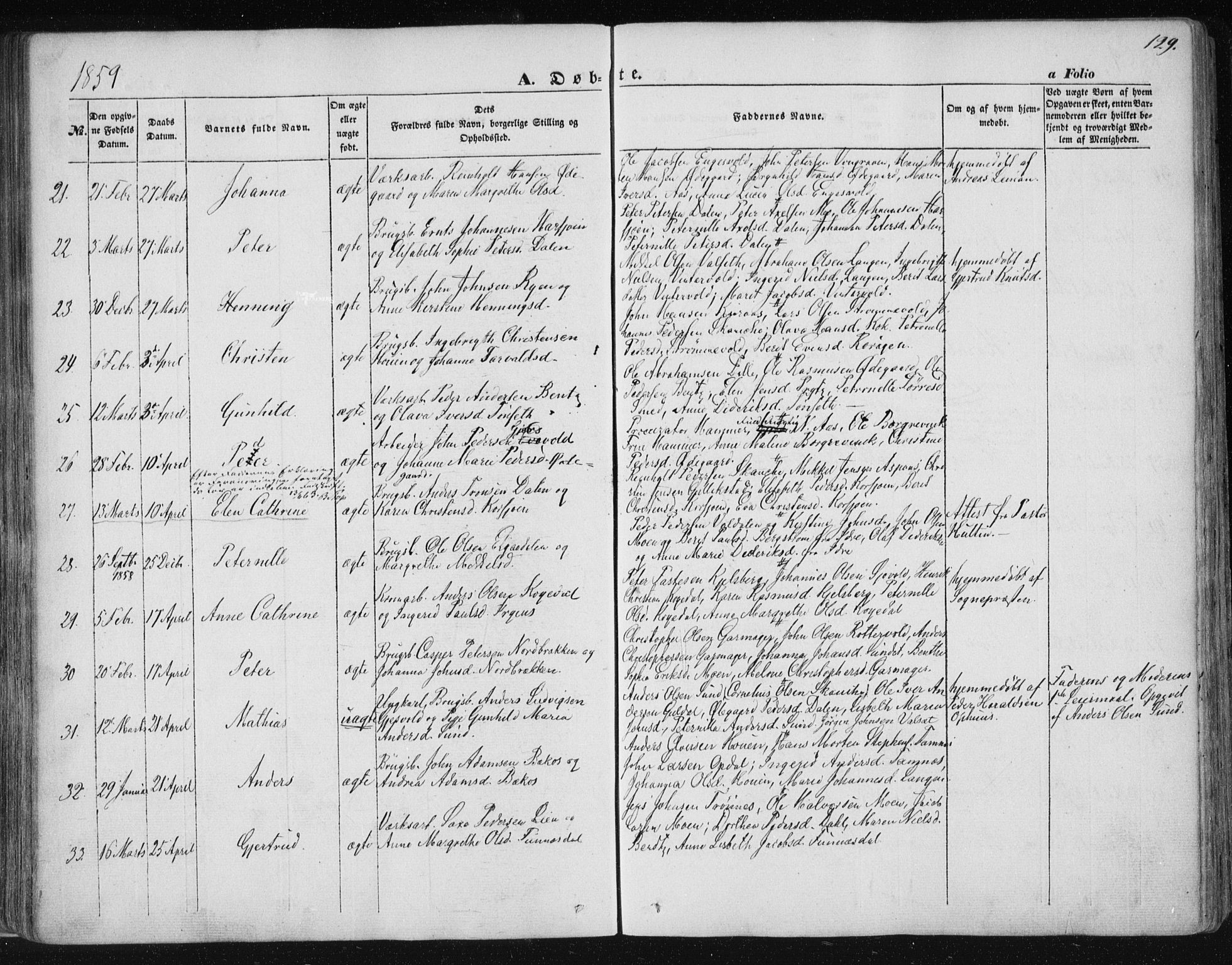 Ministerialprotokoller, klokkerbøker og fødselsregistre - Sør-Trøndelag, SAT/A-1456/681/L0931: Parish register (official) no. 681A09, 1845-1859, p. 129