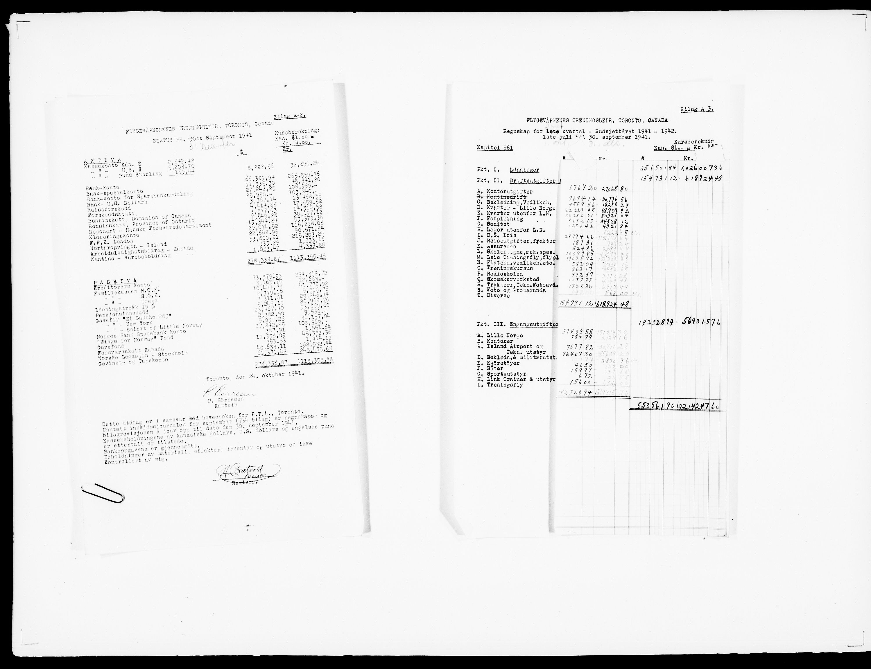 Forsvaret, Flyvåpnenes treningsleir 1940-1945, AV/RA-RAFA-3974/V/L0049: Ekspedisjonskontoret.
Hovedbok.  Diverse regnskaper., 1940-1945