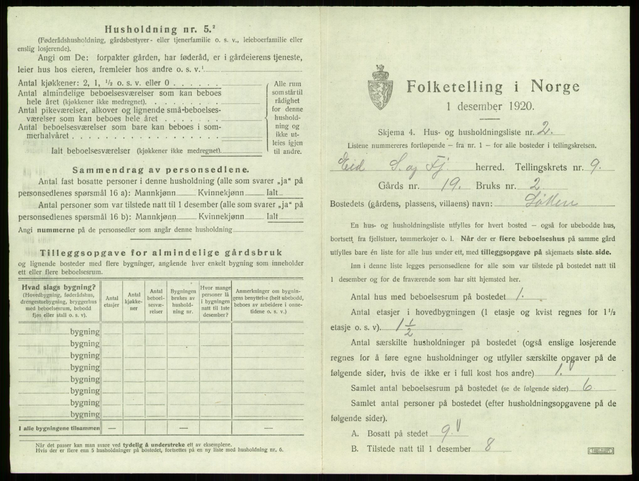 SAB, 1920 census for Eid, 1920, p. 527