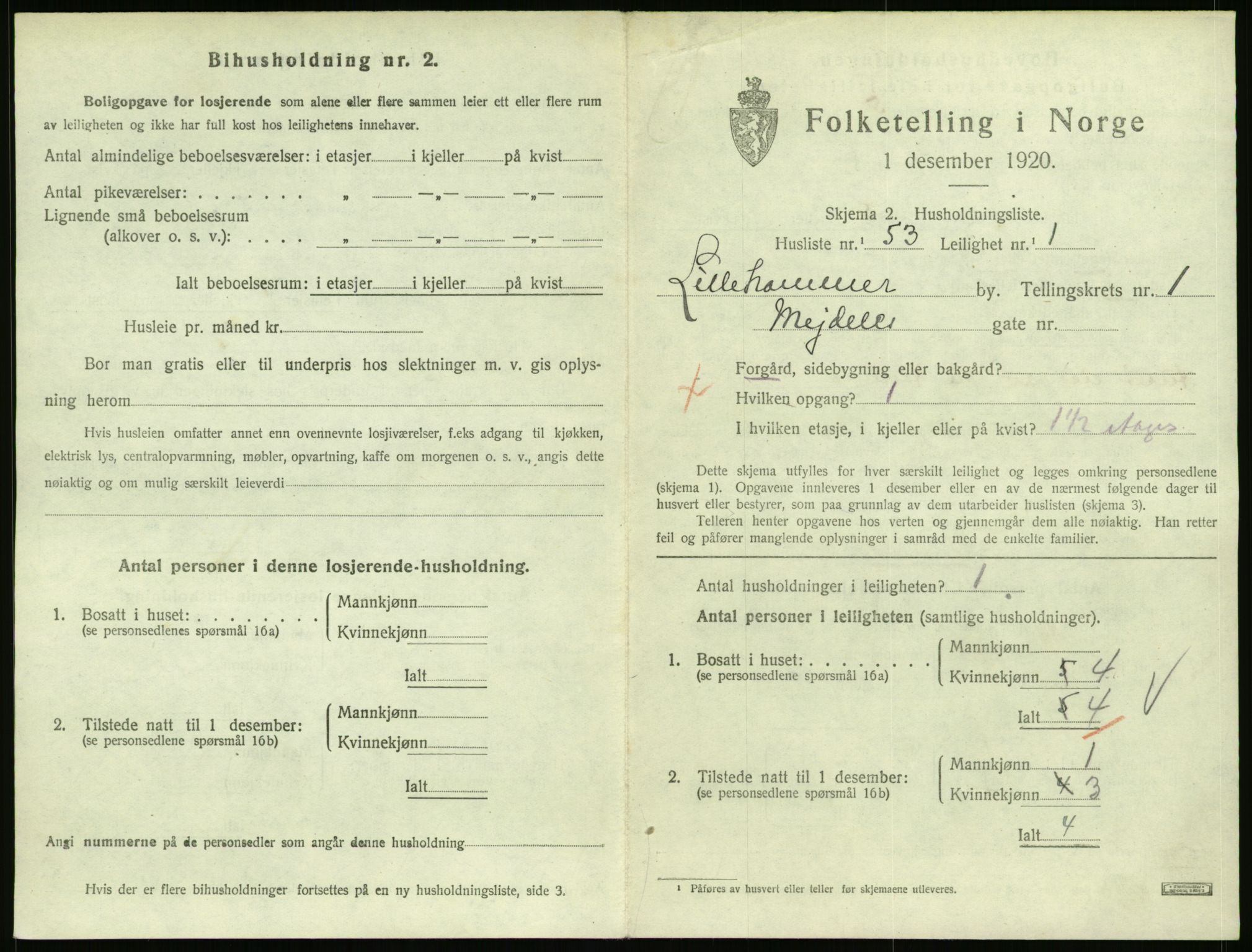 SAH, 1920 census for Lillehammer, 1920, p. 1500