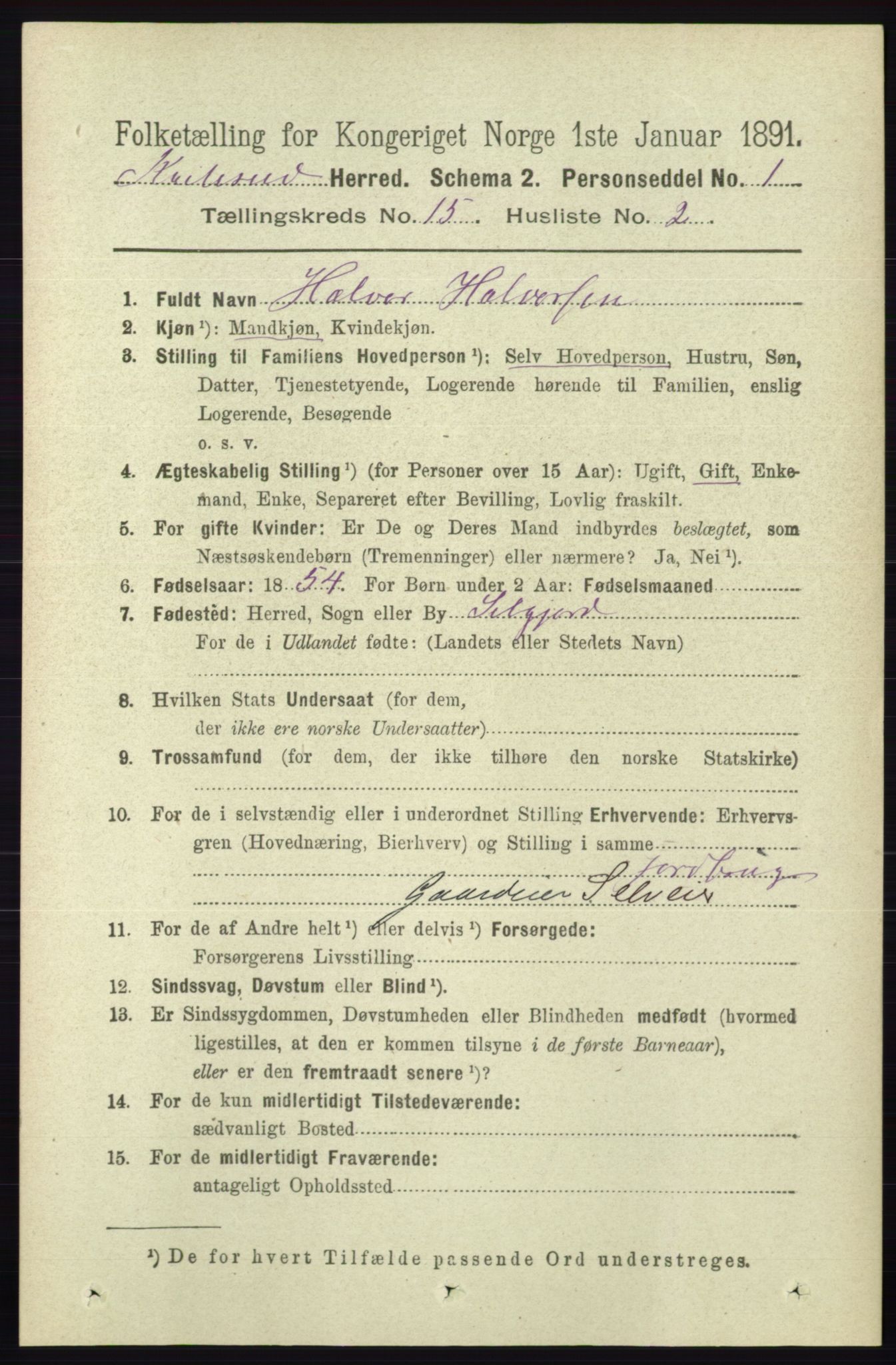 RA, 1891 census for 0829 Kviteseid, 1891, p. 3526