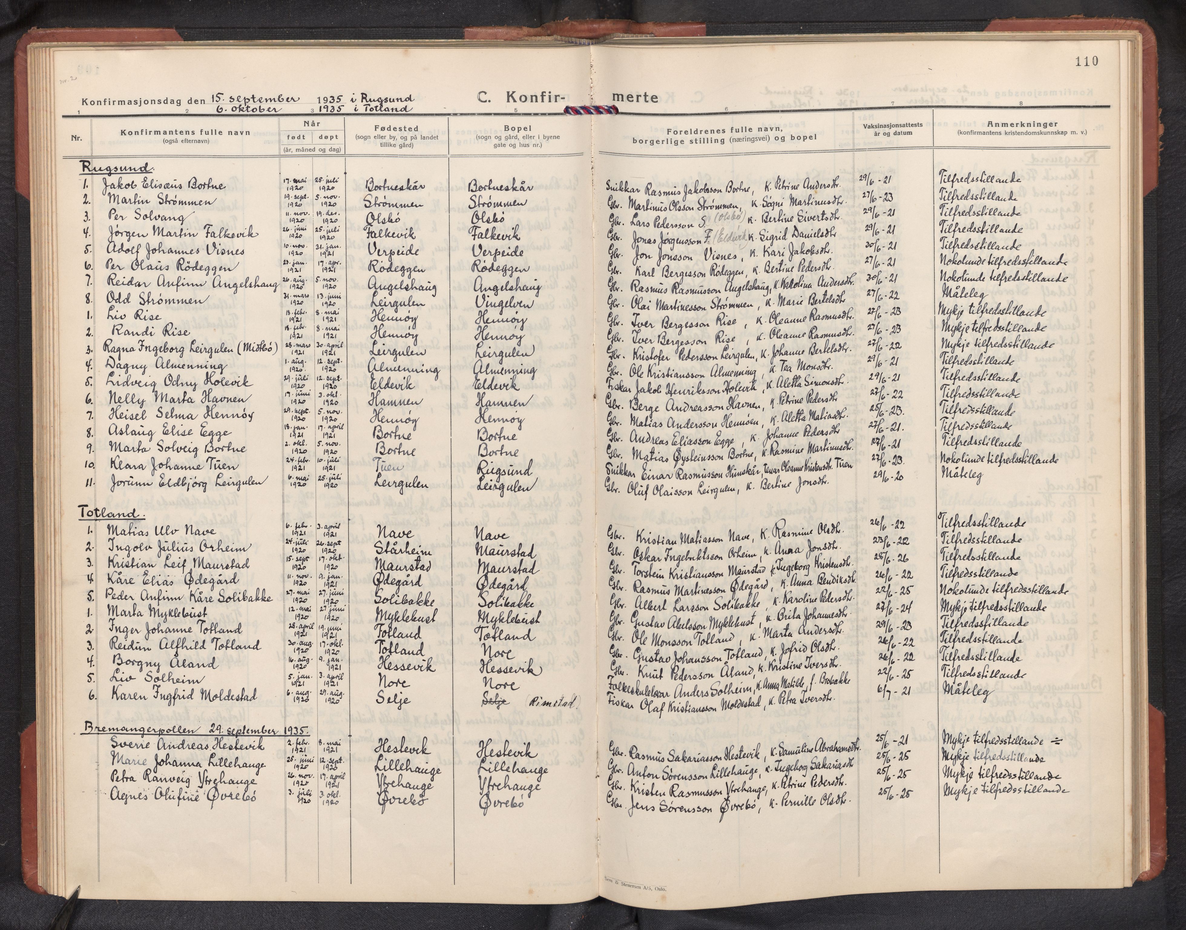 Davik sokneprestembete, AV/SAB-A-79701/H/Hab/Habc/L0004: Parish register (copy) no. C 4, 1930-1952, p. 109b-110a