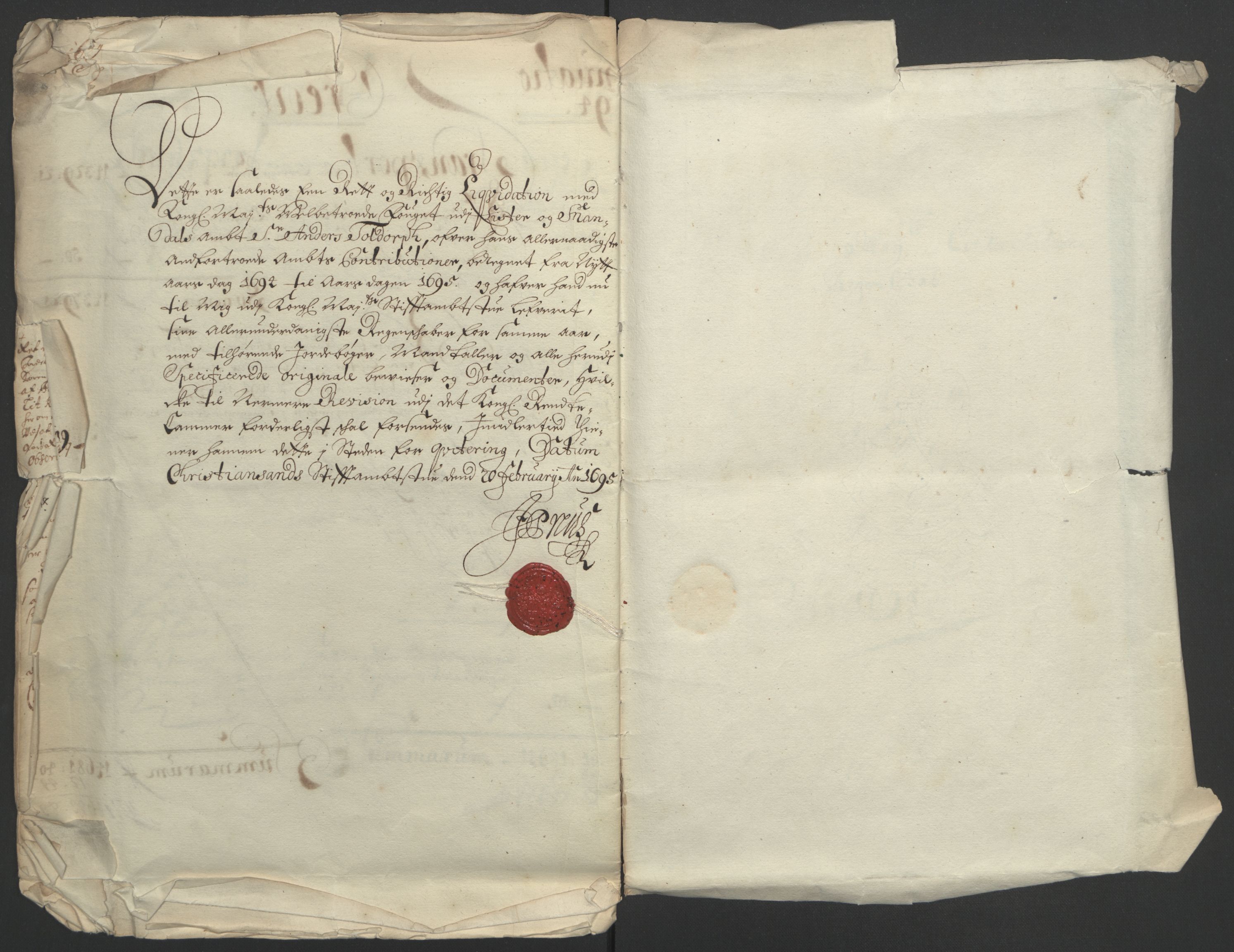 Rentekammeret inntil 1814, Reviderte regnskaper, Fogderegnskap, AV/RA-EA-4092/R43/L2545: Fogderegnskap Lista og Mandal, 1694-1695, p. 13