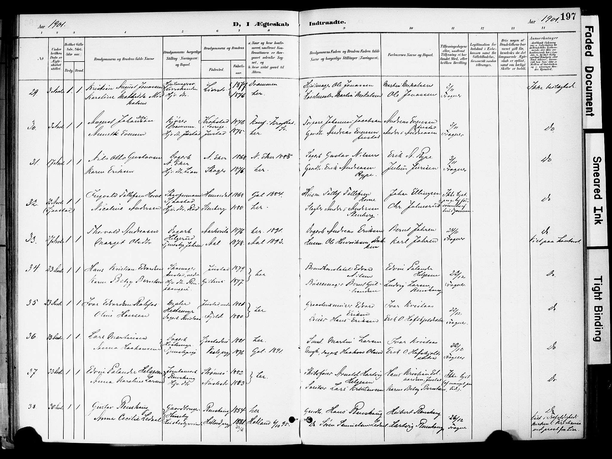 Lier kirkebøker, AV/SAKO-A-230/F/Fa/L0017: Parish register (official) no. I 17, 1901-1908, p. 197