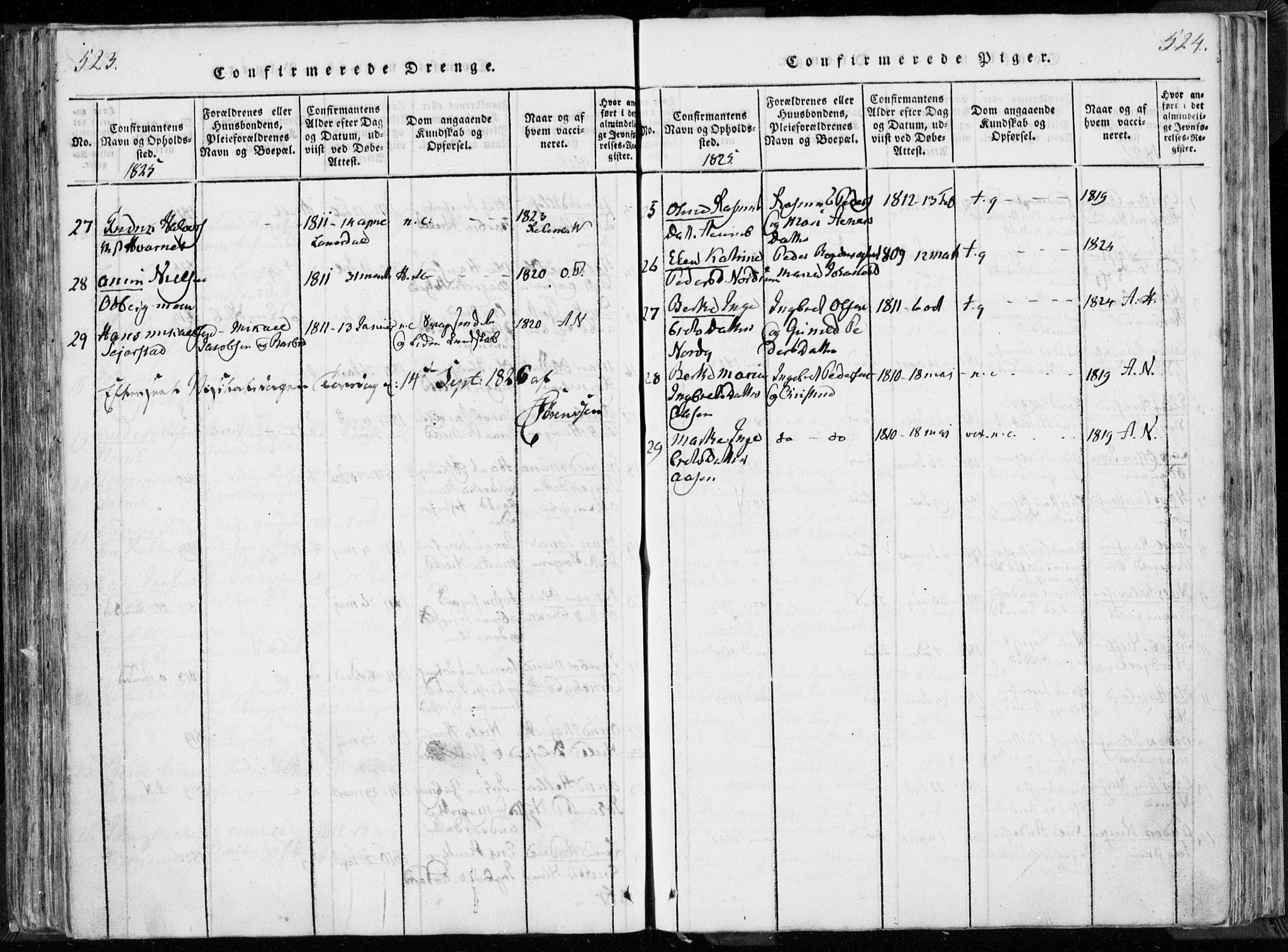 Hedrum kirkebøker, AV/SAKO-A-344/F/Fa/L0004: Parish register (official) no. I 4, 1817-1835, p. 523-524