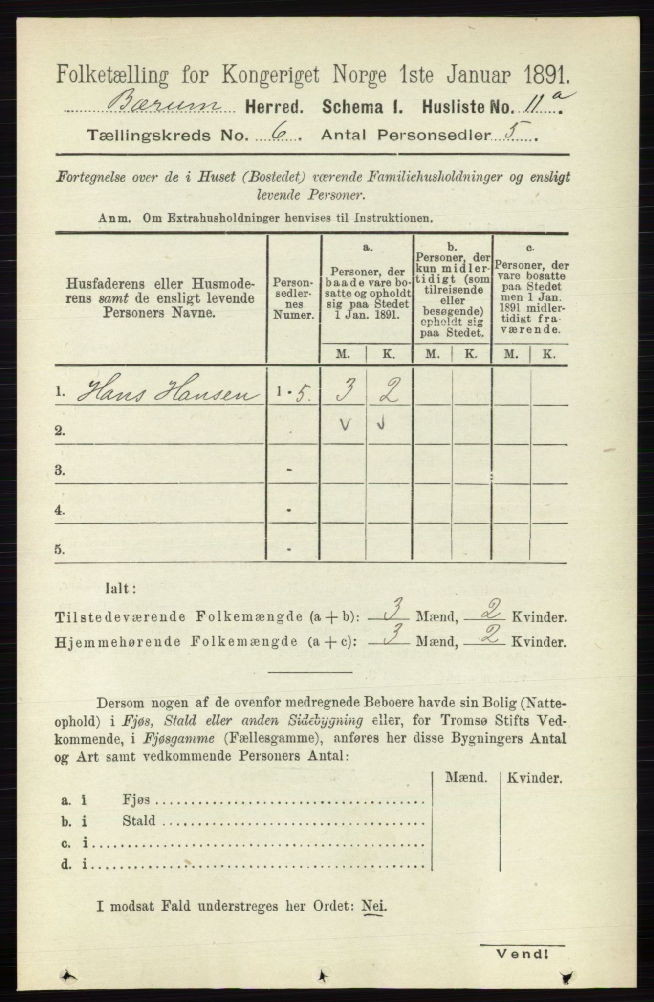 RA, 1891 census for 0219 Bærum, 1891, p. 3432