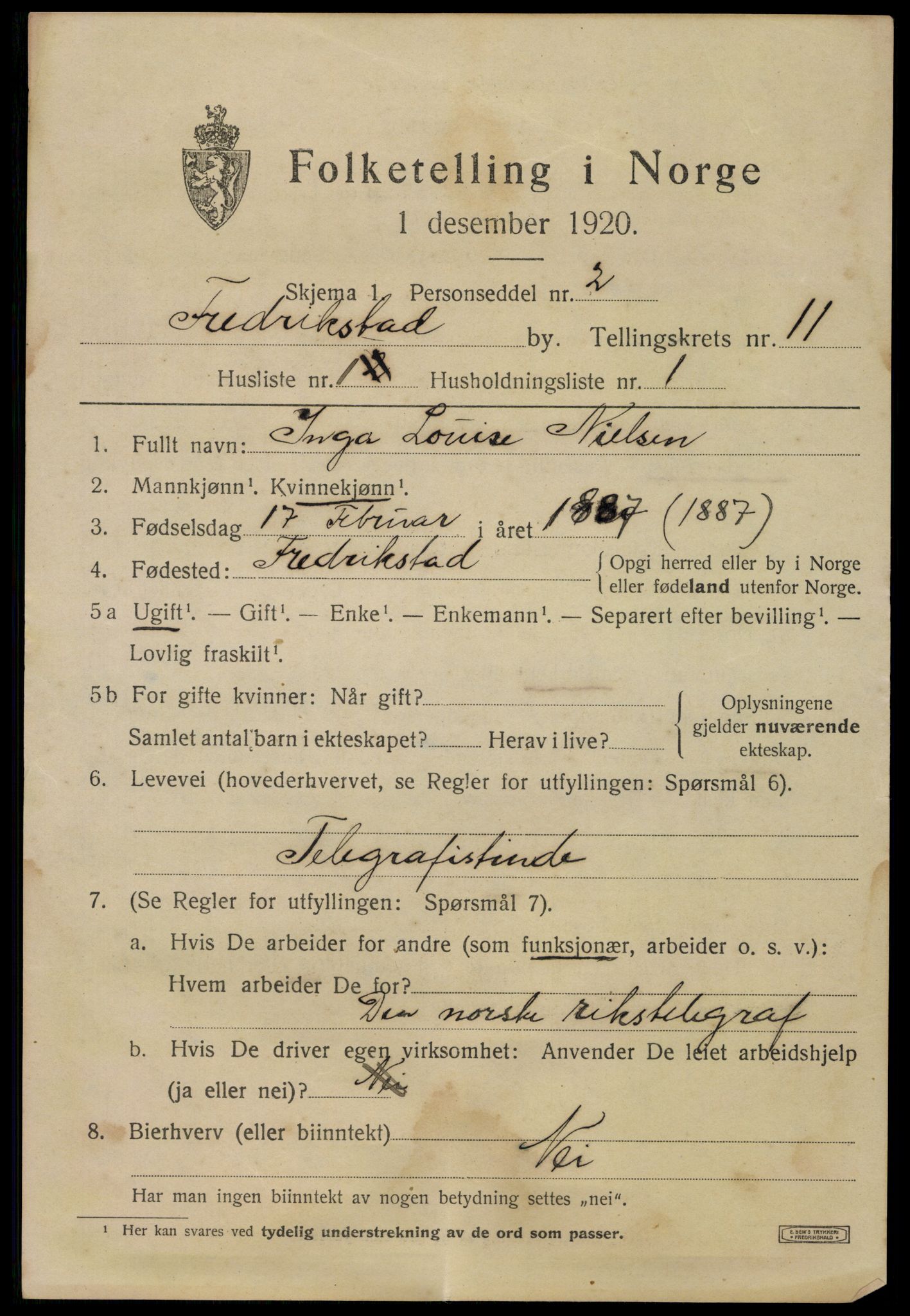 SAO, 1920 census for Fredrikstad, 1920, p. 28245