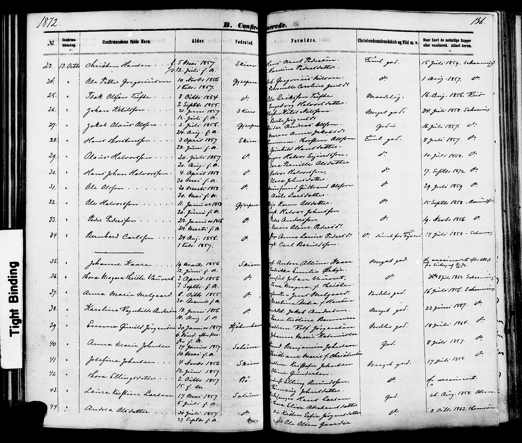 Skien kirkebøker, SAKO/A-302/F/Fa/L0008: Parish register (official) no. 8, 1866-1877, p. 156