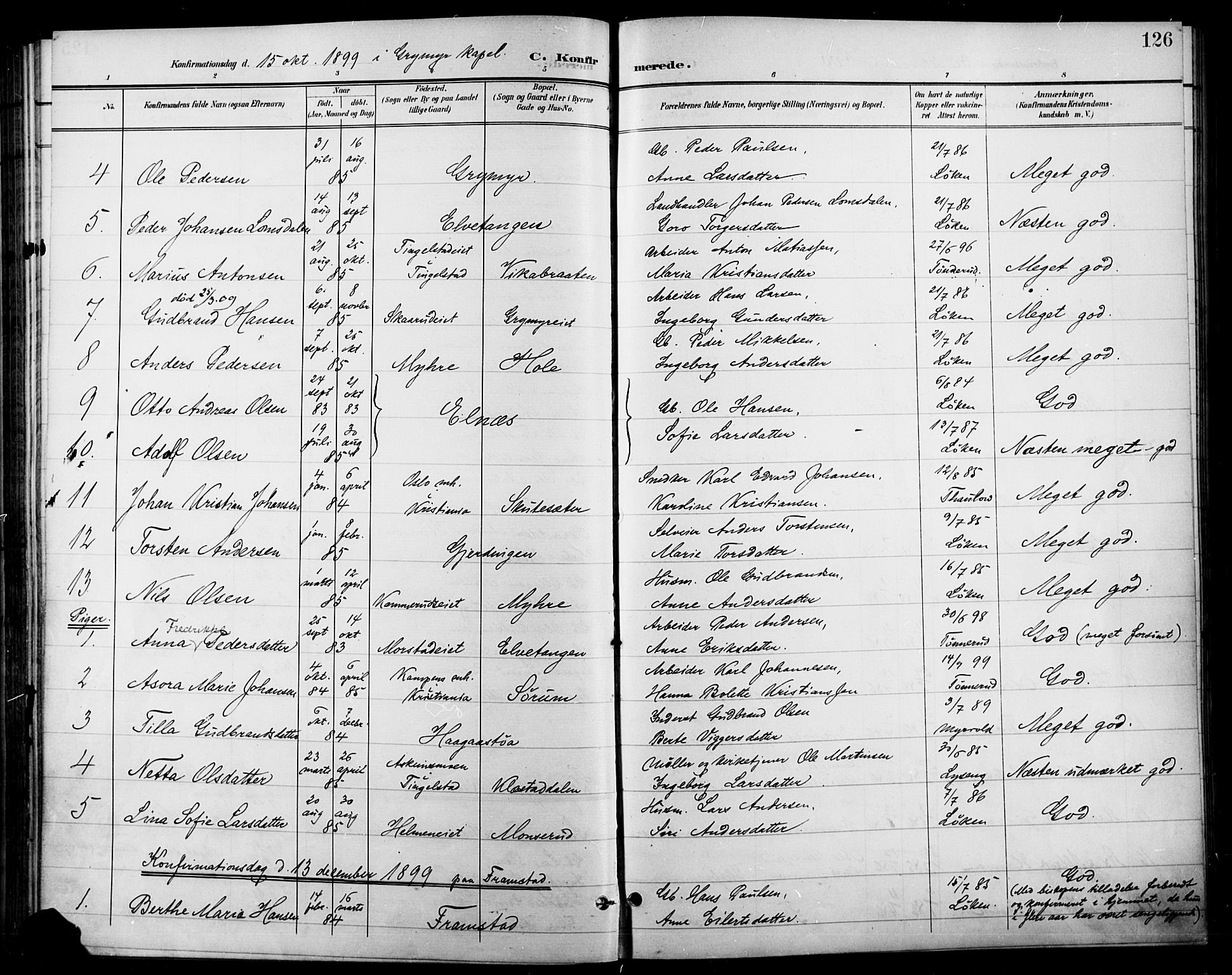 Gran prestekontor, SAH/PREST-112/H/Ha/Haa/L0019: Parish register (official) no. 19, 1898-1907, p. 126