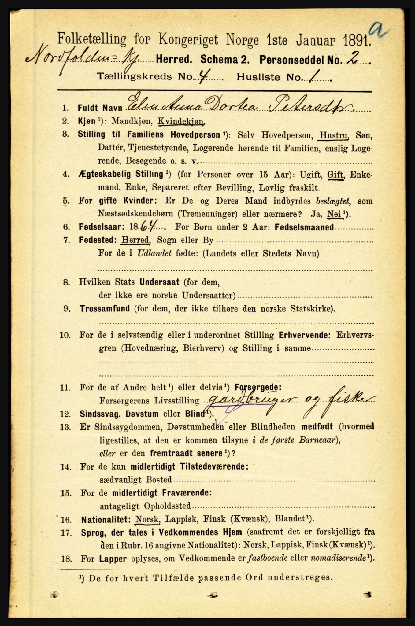 RA, 1891 census for 1846 Nordfold-Kjerringøy, 1891, p. 934