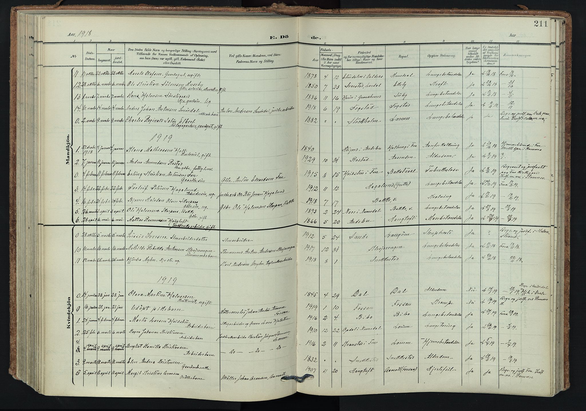 Våle kirkebøker, SAKO/A-334/F/Fa/L0012: Parish register (official) no. I 12, 1907-1934, p. 211