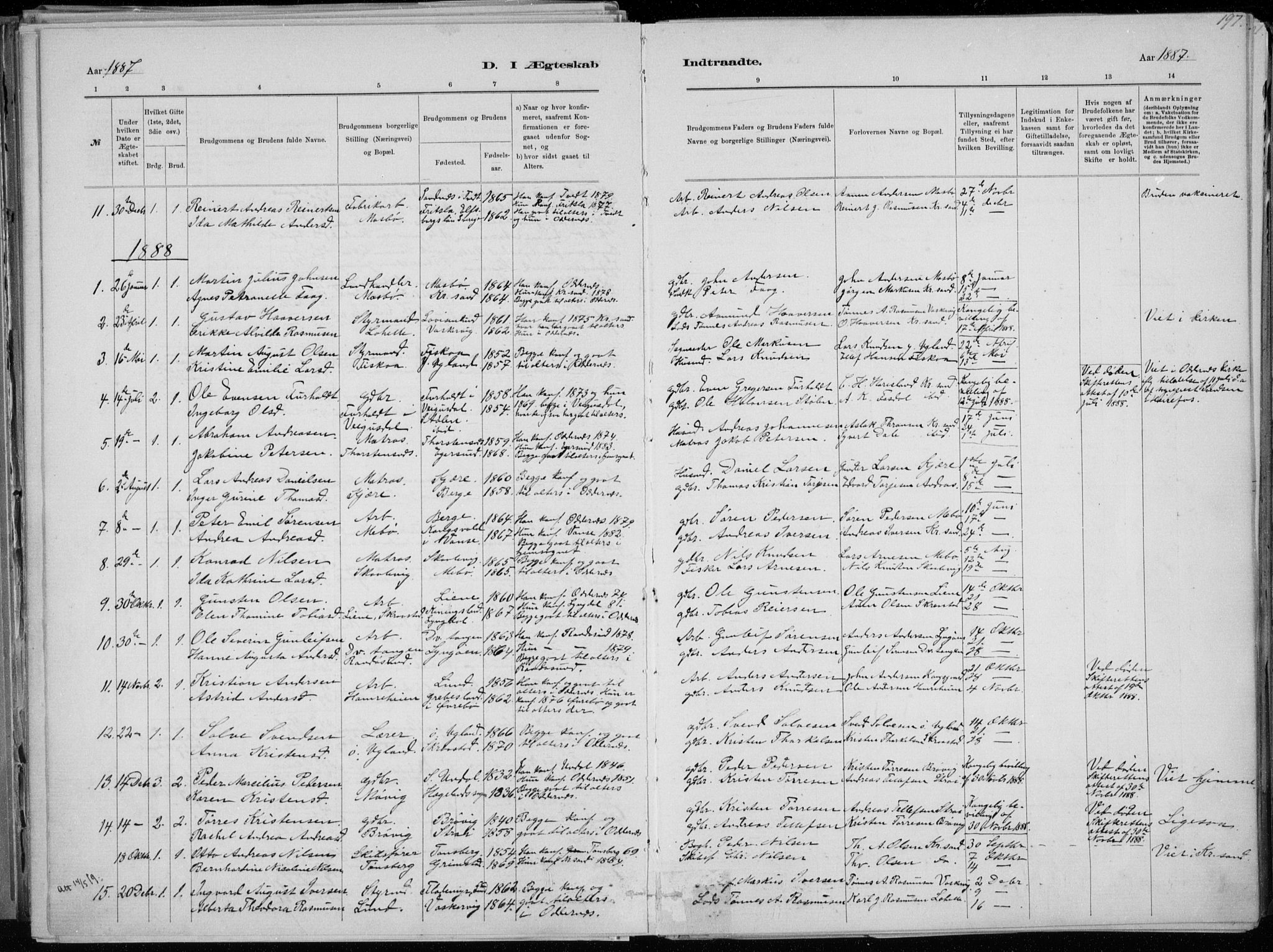 Oddernes sokneprestkontor, AV/SAK-1111-0033/F/Fa/Faa/L0009: Parish register (official) no. A 9, 1884-1896, p. 197