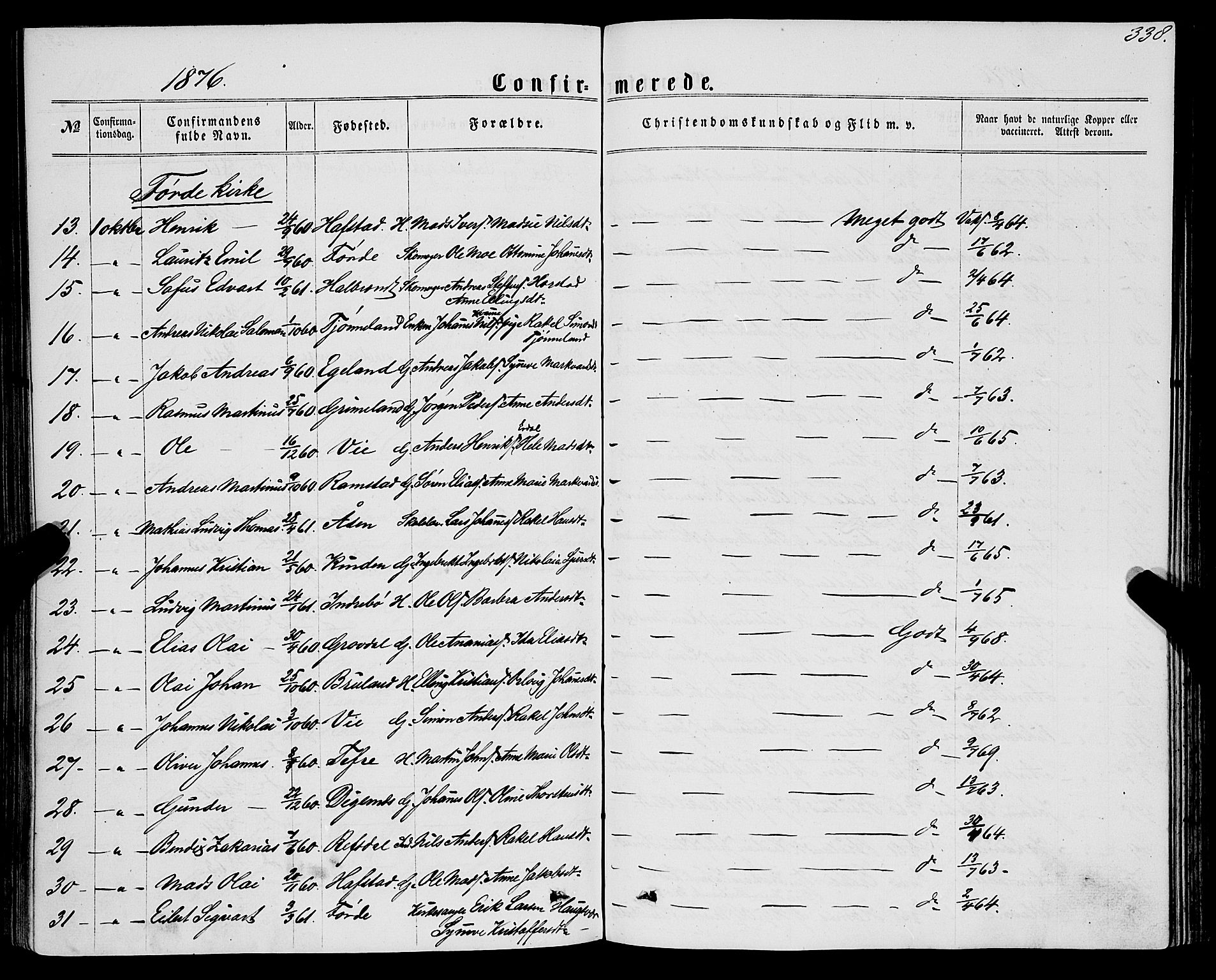 Førde sokneprestembete, SAB/A-79901/H/Haa/Haaa/L0009: Parish register (official) no. A 9, 1861-1877, p. 338