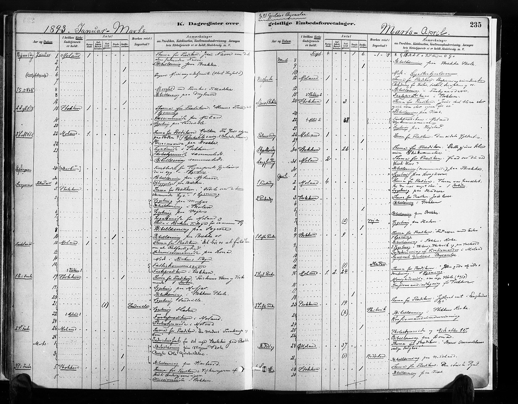 Austre Moland sokneprestkontor, SAK/1111-0001/F/Fa/Faa/L0010: Parish register (official) no. A 10, 1880-1904, p. 235