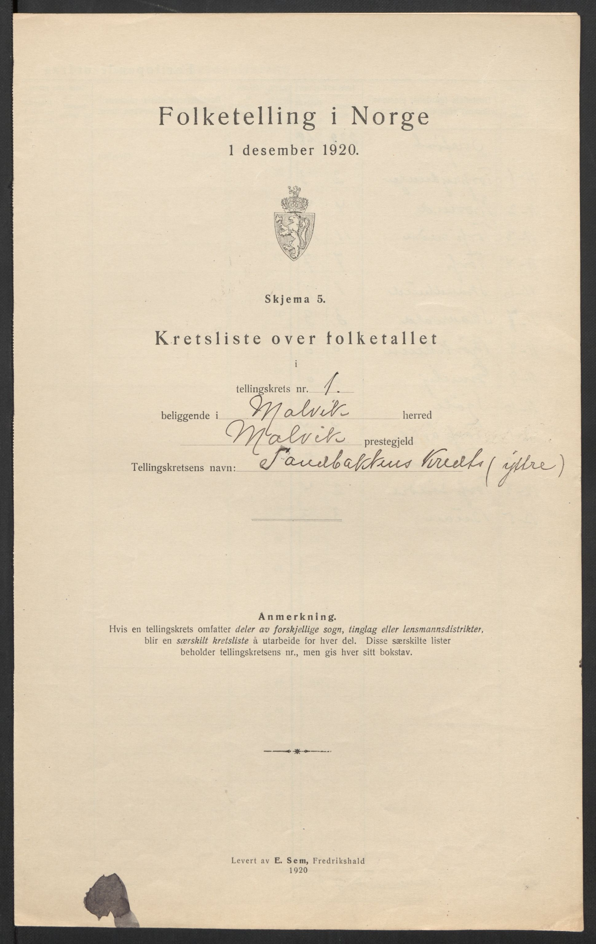 SAT, 1920 census for Malvik, 1920, p. 10
