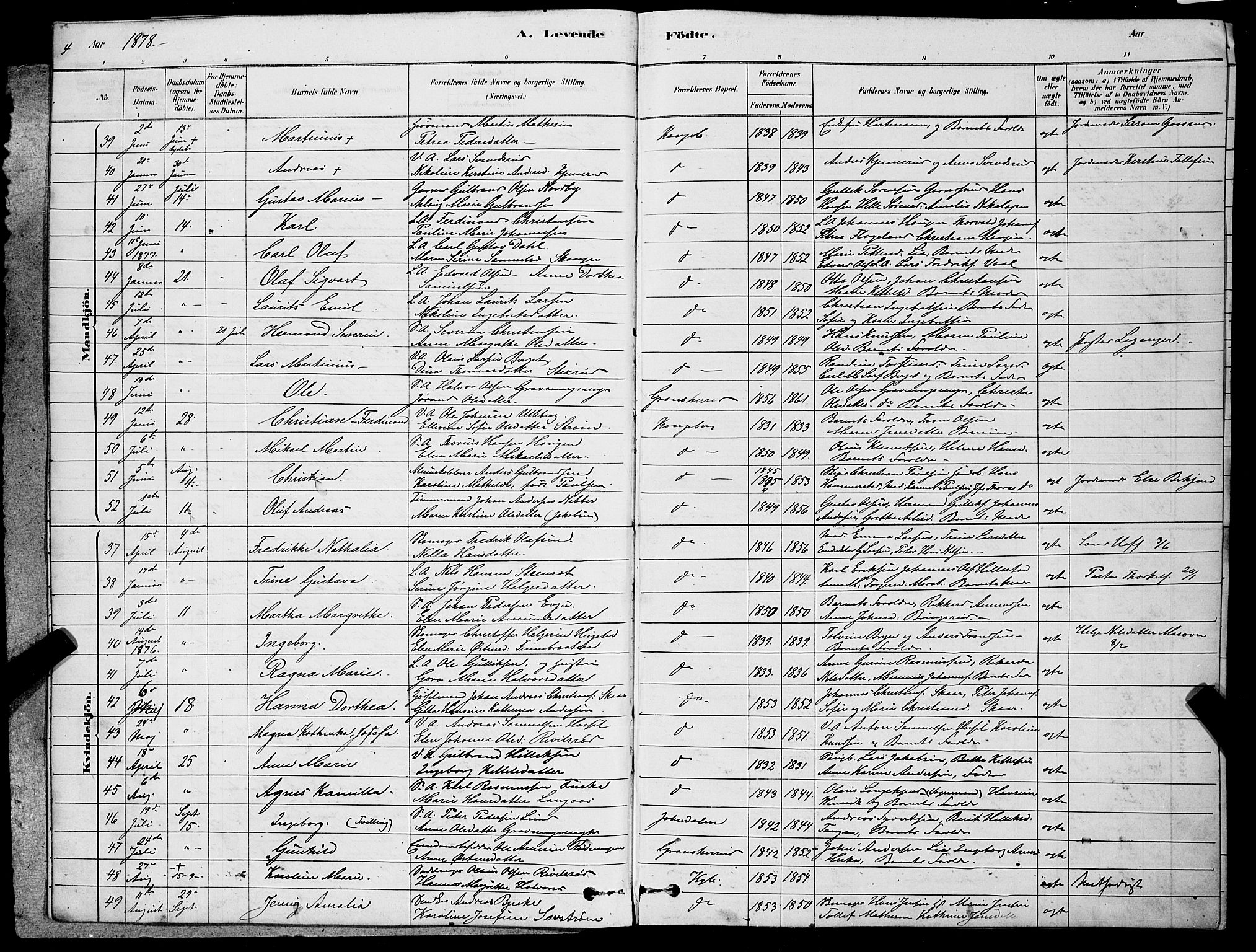 Kongsberg kirkebøker, AV/SAKO-A-22/G/Ga/L0005: Parish register (copy) no. 5, 1878-1889, p. 4