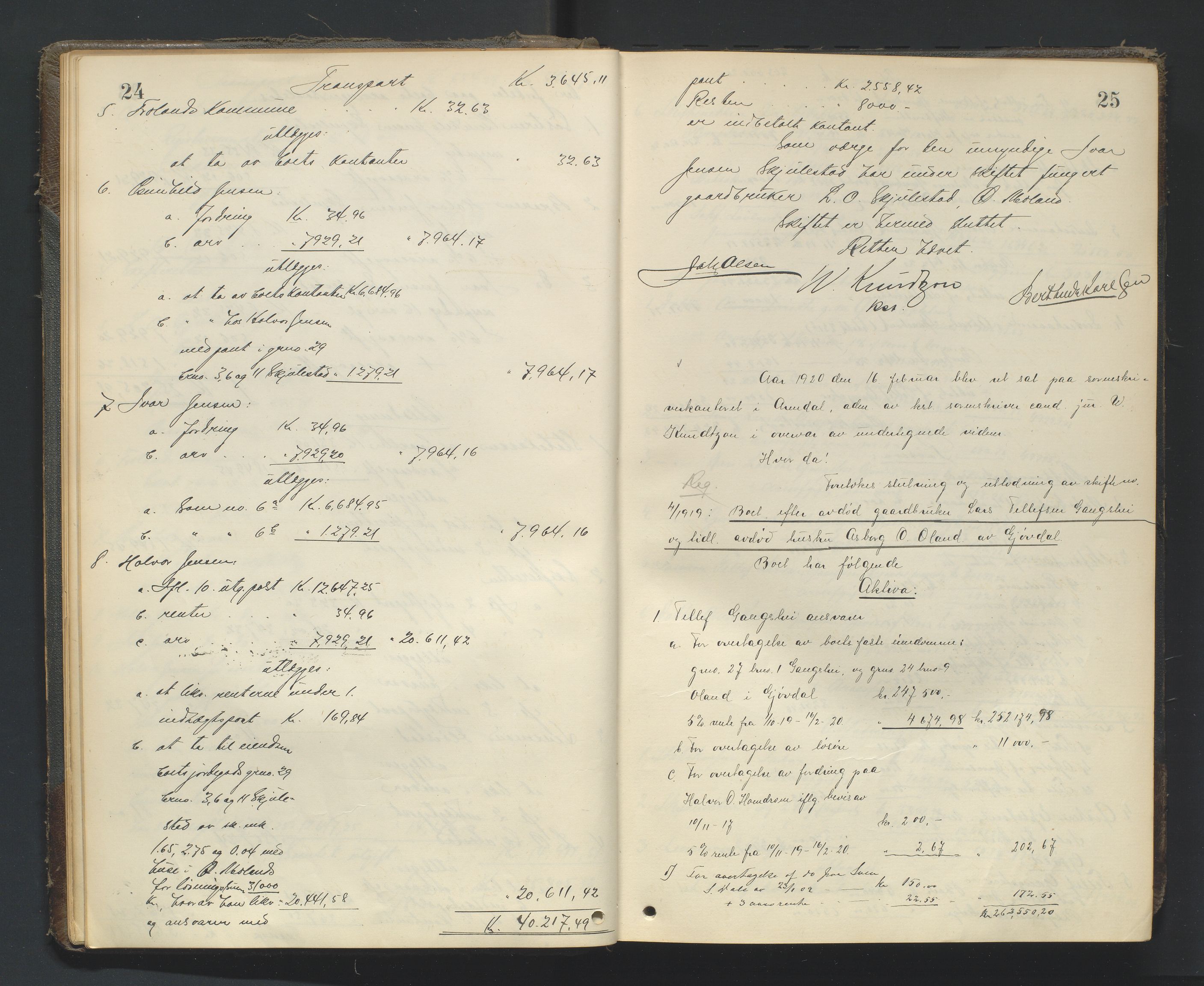 Nedenes sorenskriveri, AV/SAK-1221-0006/H/Hc/L0022: Skifteutlodningsprotokoll nr 8, 1919-1926, p. 24-25